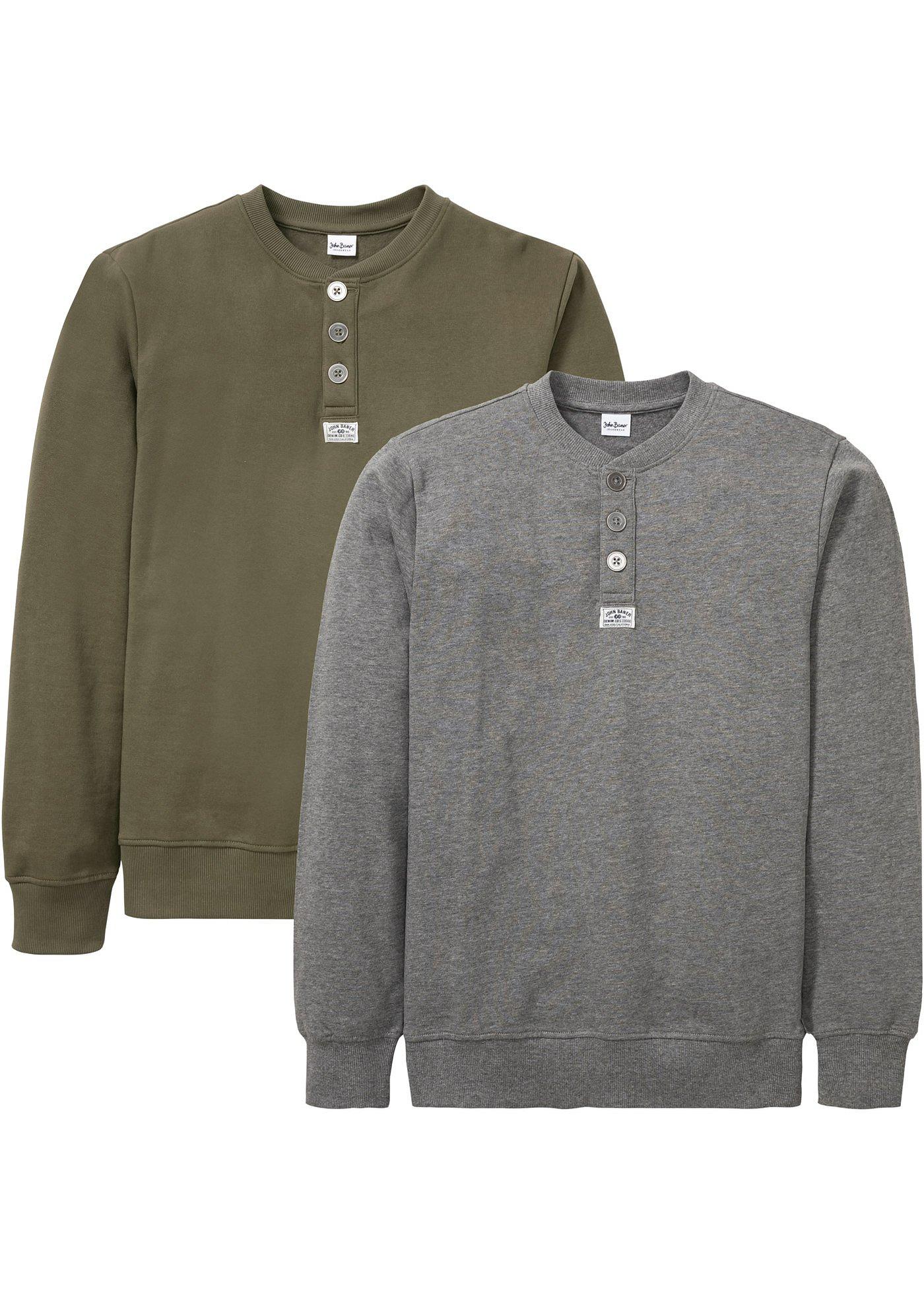 Lot de 2 sweats col Henley