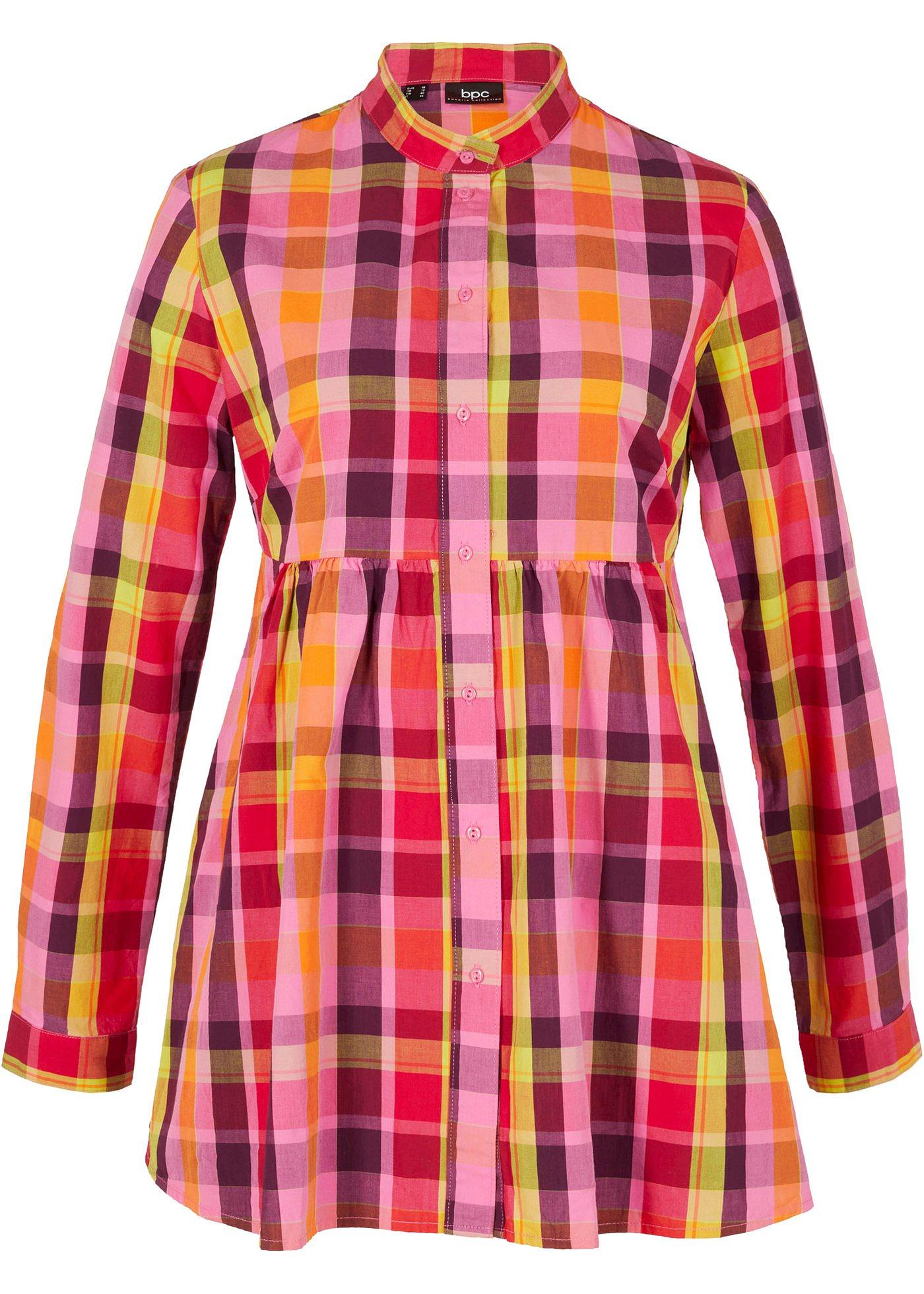 Blouse en coton à carreaux, coupe trapèze