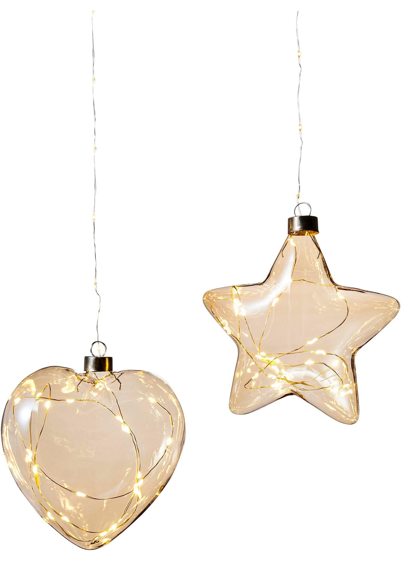 Déco LED à suspendre en forme de cœur et d'étoile (Ens. 2 pces.)