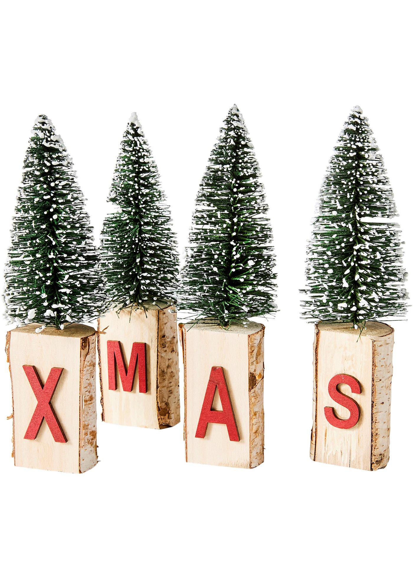 Objet déco sapins de Noël avec inscription XMAS (Ens. 4 pces.)