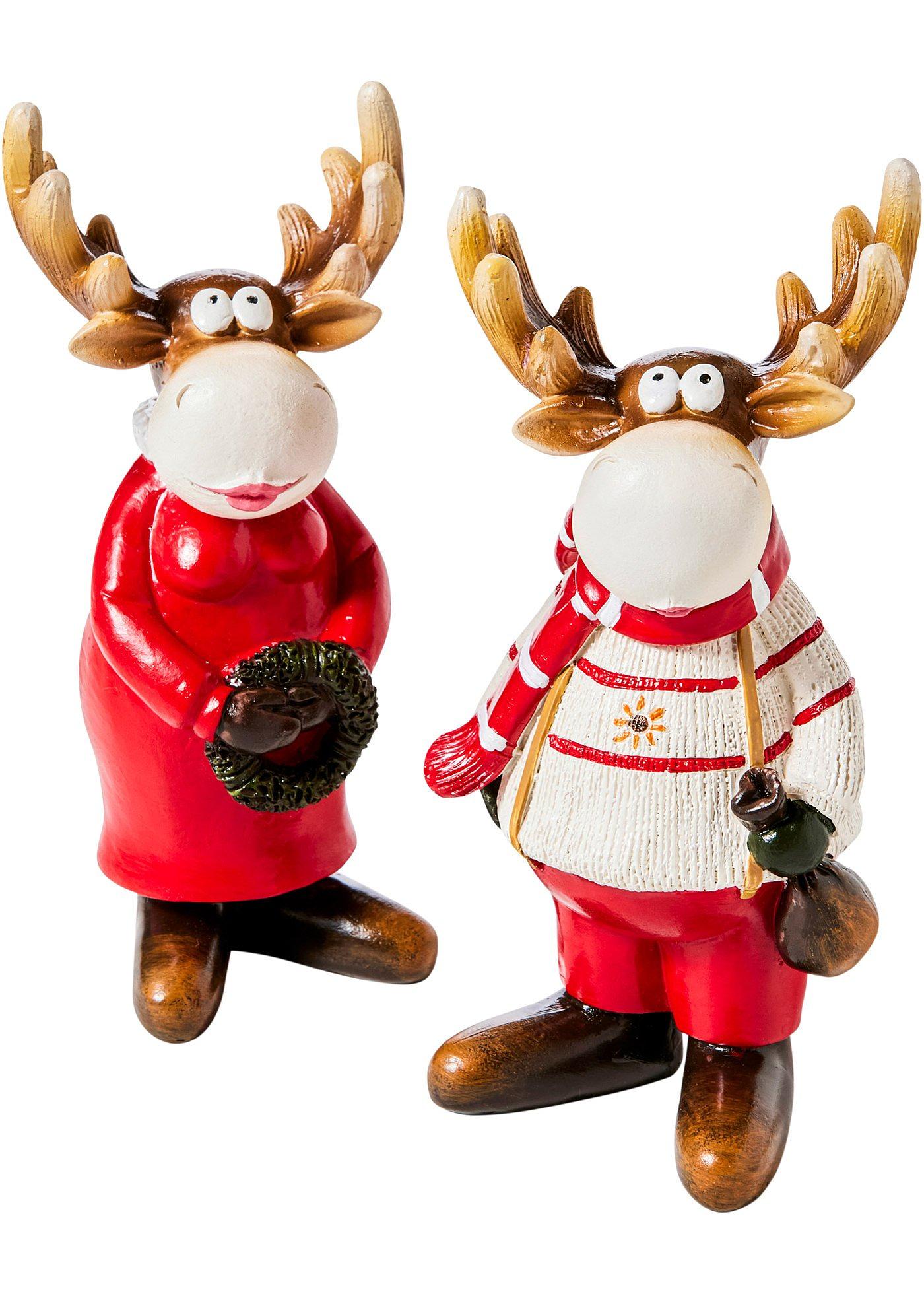 Figurine déco couple d'élans (Ens. 2 pces.)