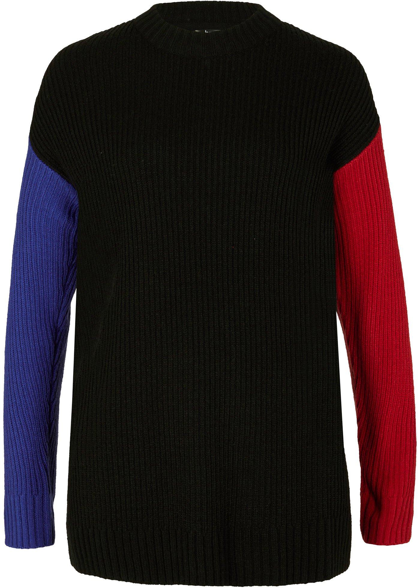 Pull avec petit col montant et manches de coloris contrastant