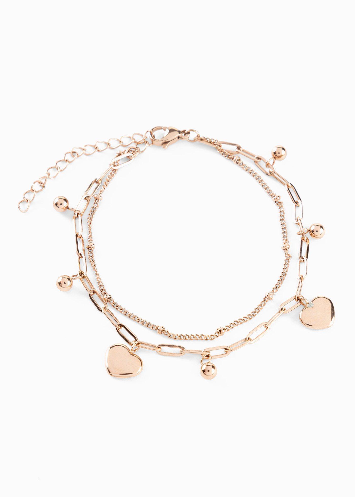 Bracelet double rang en acier inoxydable avec pierres de verre