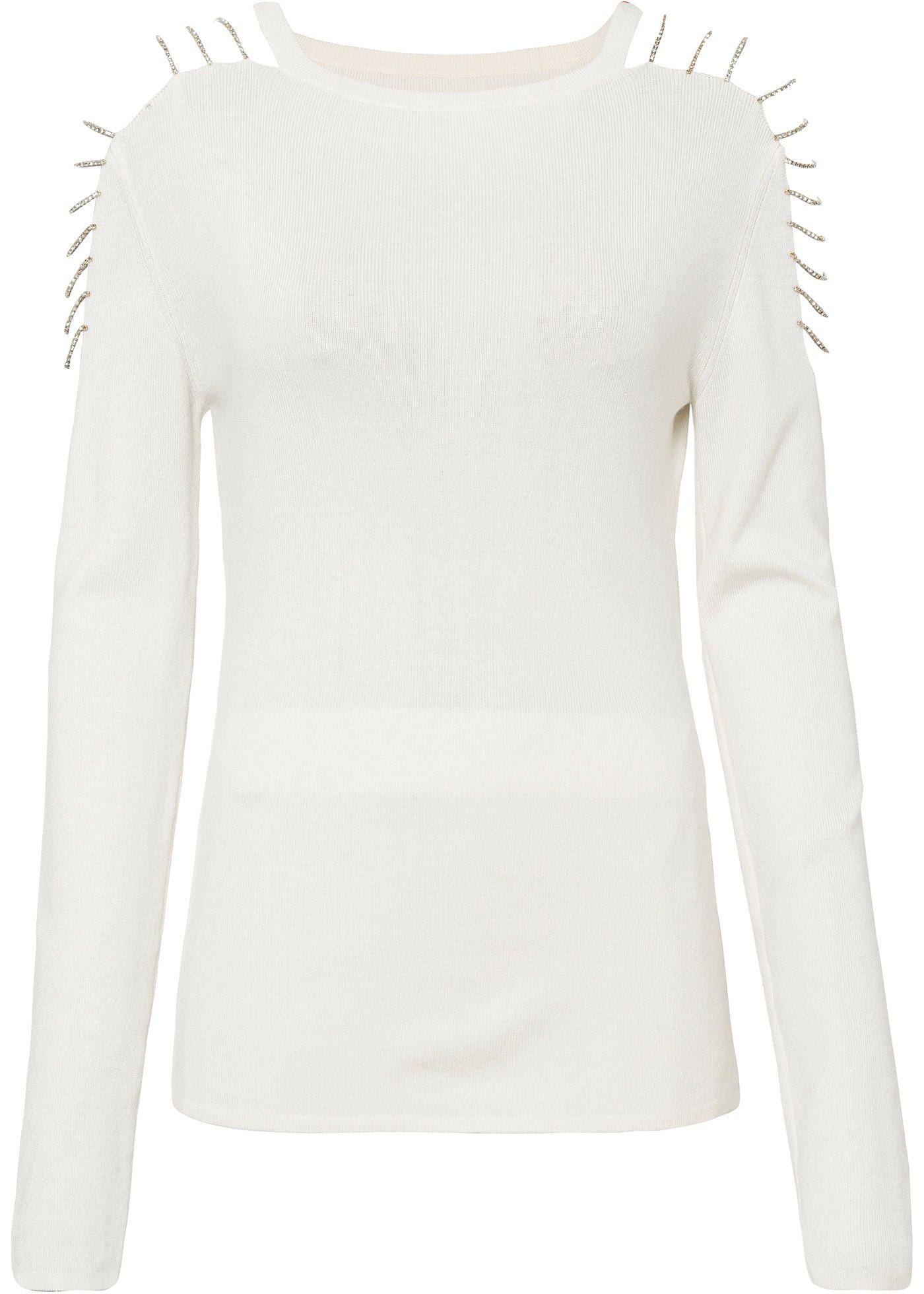 Pull finement côtelé avec chaînes strassées