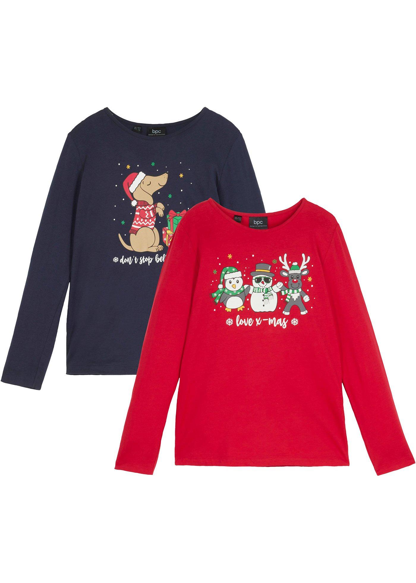 Lot de 2 T-shirts fille manches longues avec motif de Noël