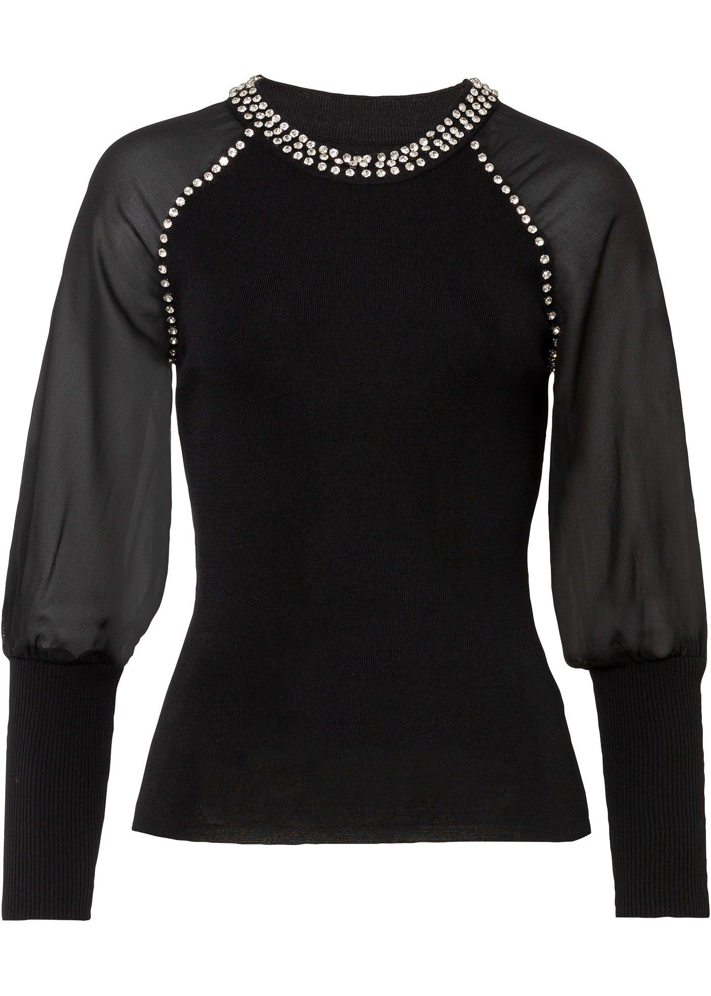 Pull avec strass et manches en chiffon