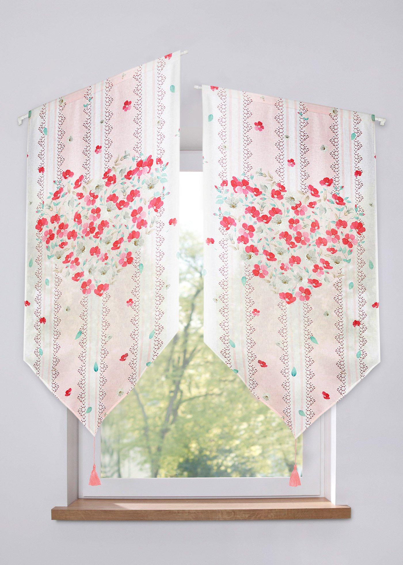 Vitrage en pointe avec cœur imprimé (1 pce.)