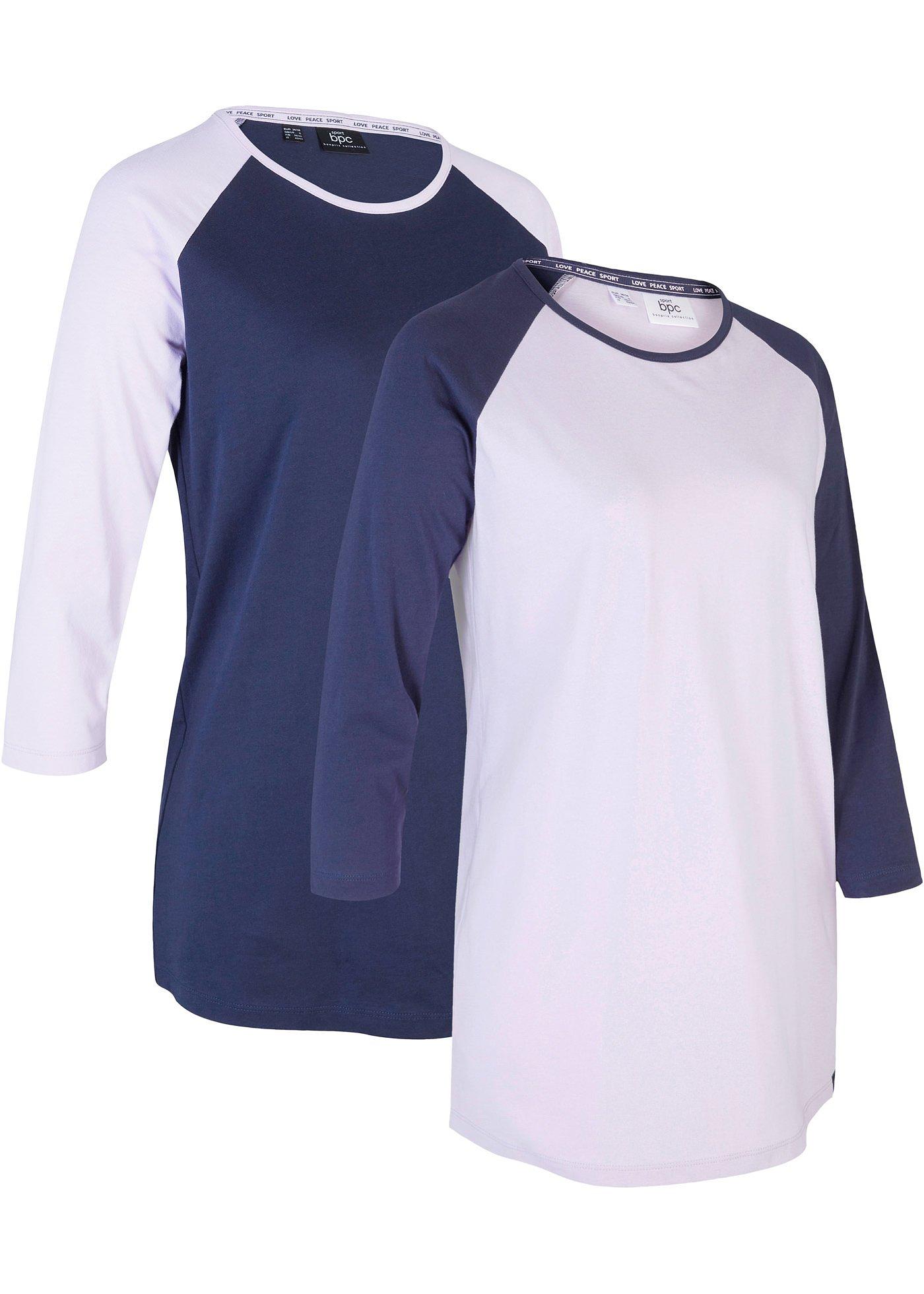 Lot de 2 T-shirts de sport en coton, manches 3/4