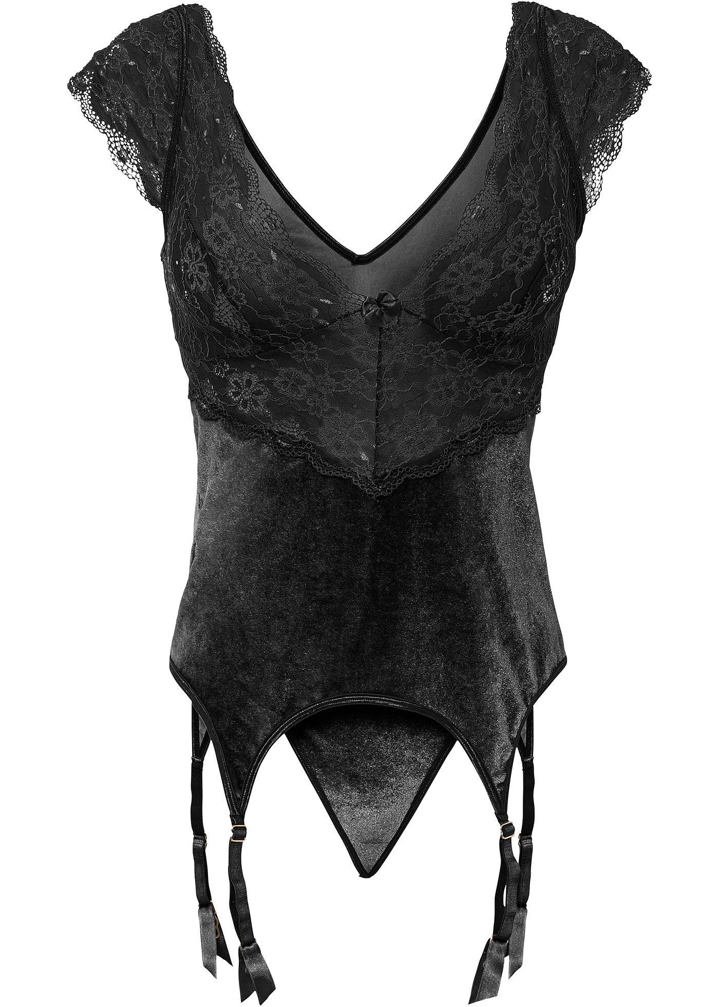 Top porte-jarretelles et string avec velours (Ens. 2 pces.)