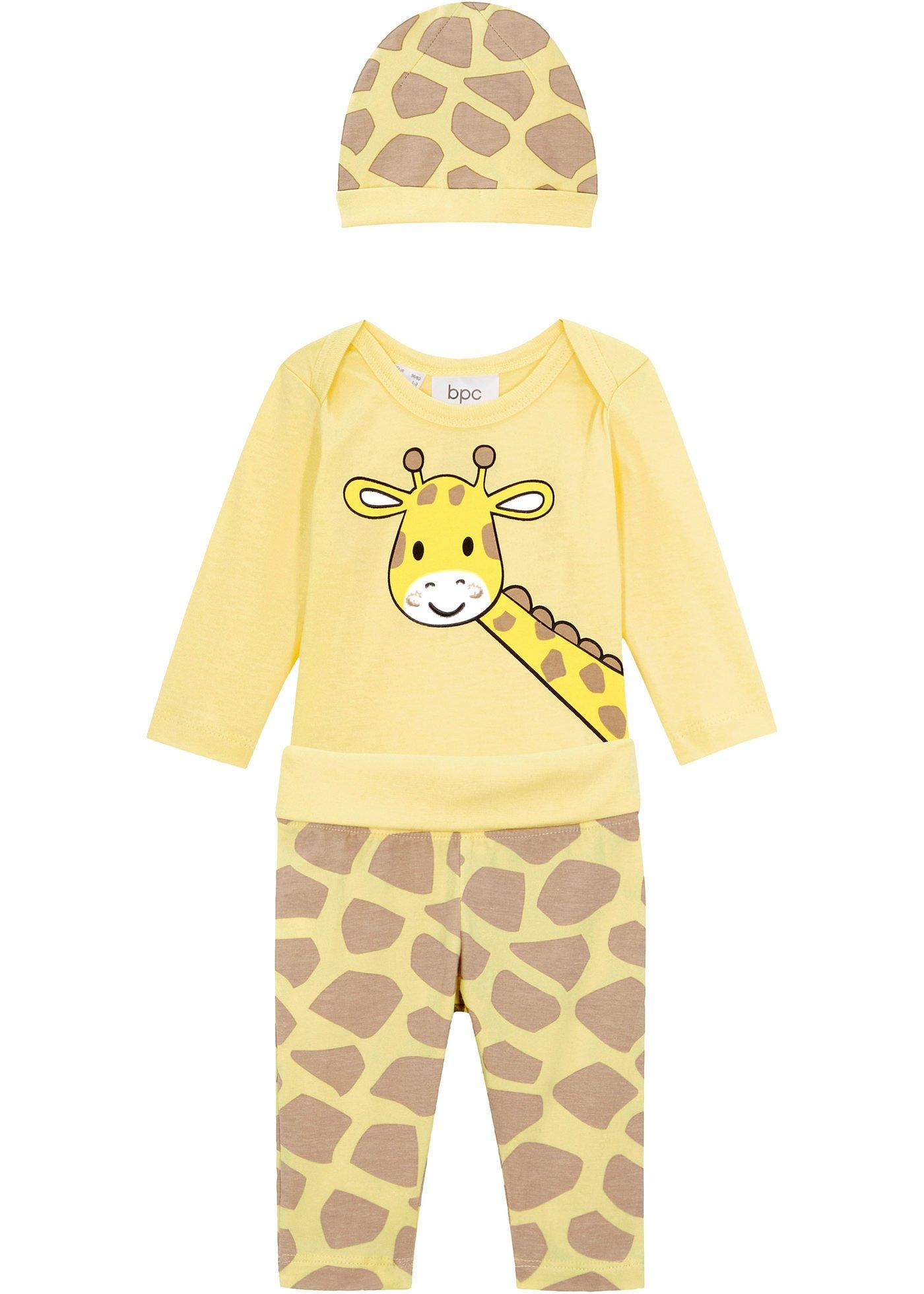 Body bébé, legging, bonnet en coton (Ens. 3 pces.)