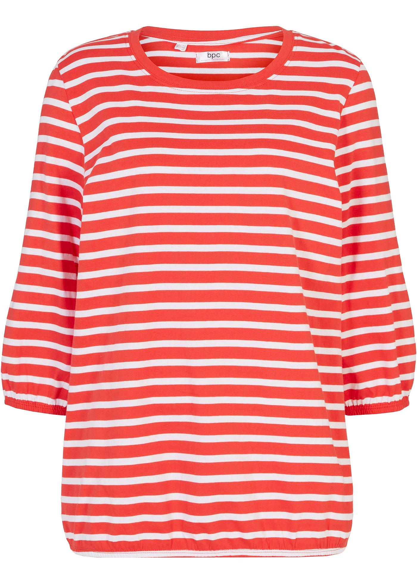 T-shirt coton rayé avec manches 3/4