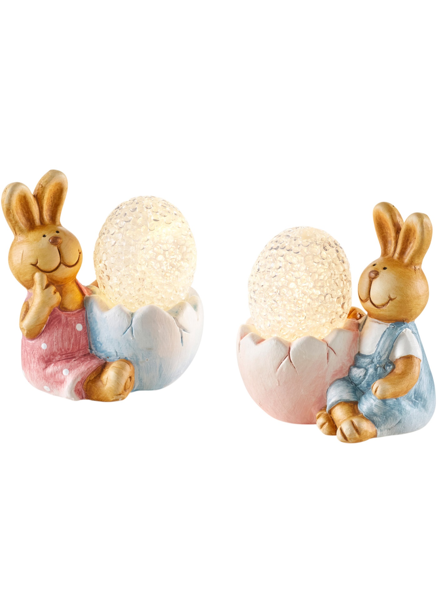 Lot de 2 figurines déco LED lapins avec œuf