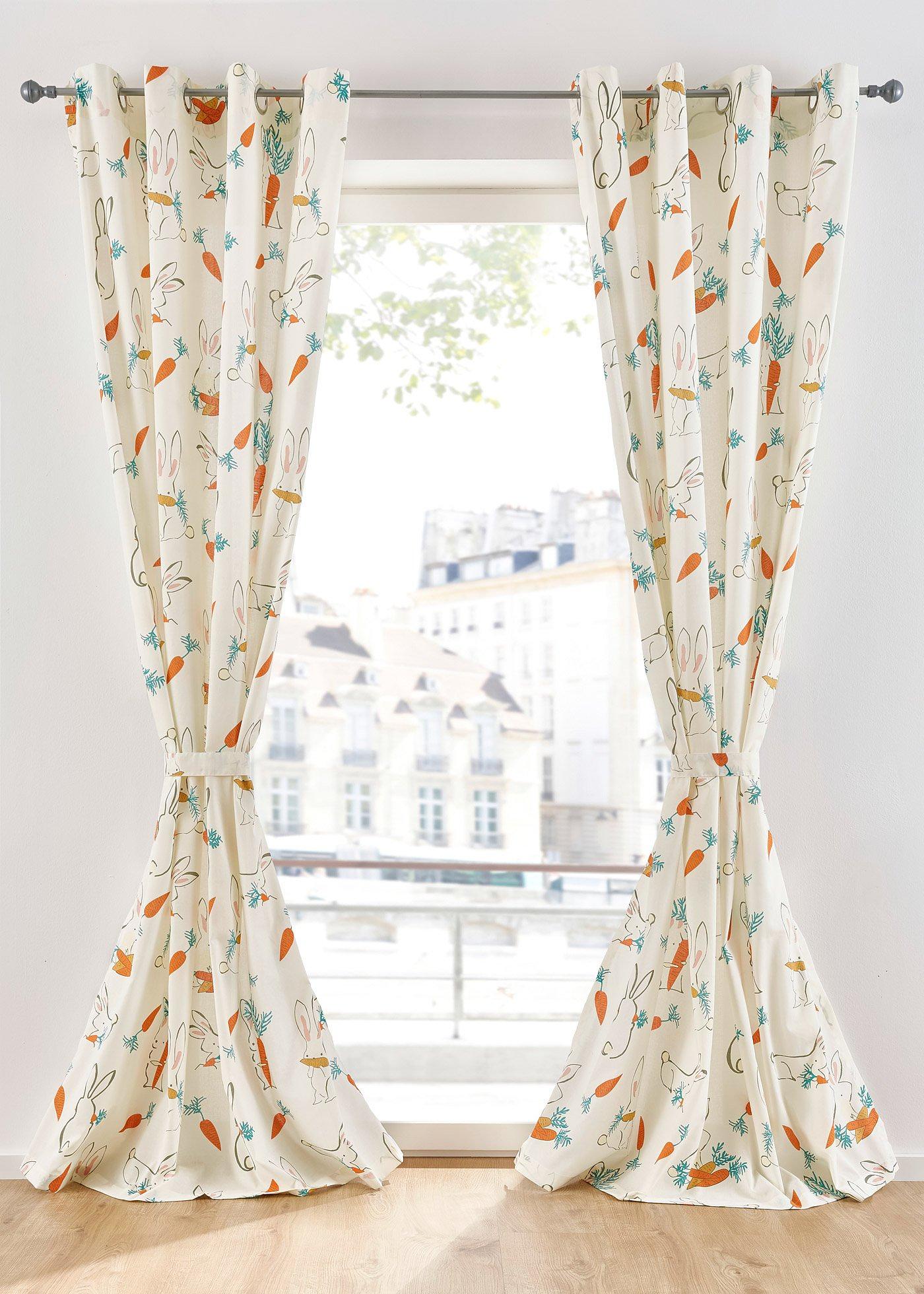 Panneau avec imprimé lapins et embrasse incluse (1 pce.)