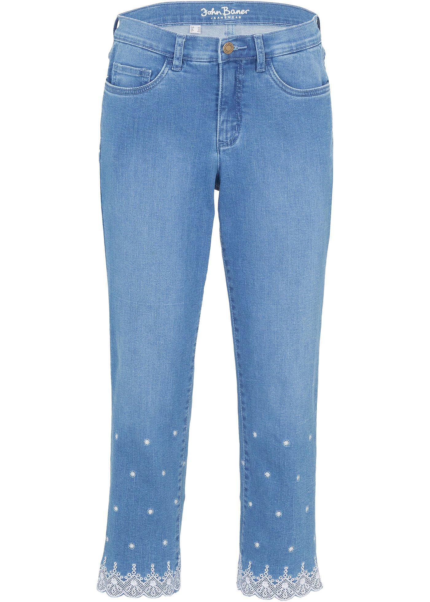 Image de Jean Mom 7/8 extensible avec broderie ajourée