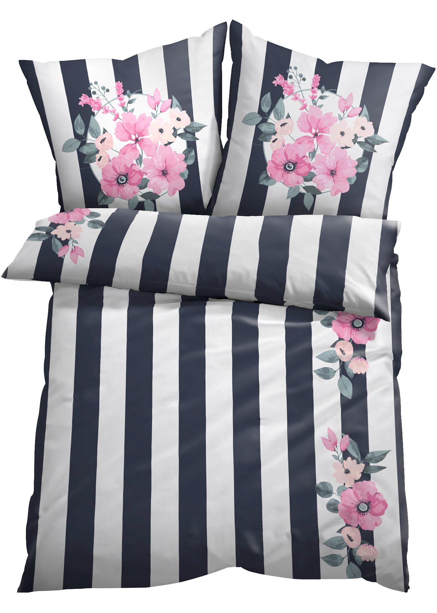 Parure de lit à rayures et fleurs