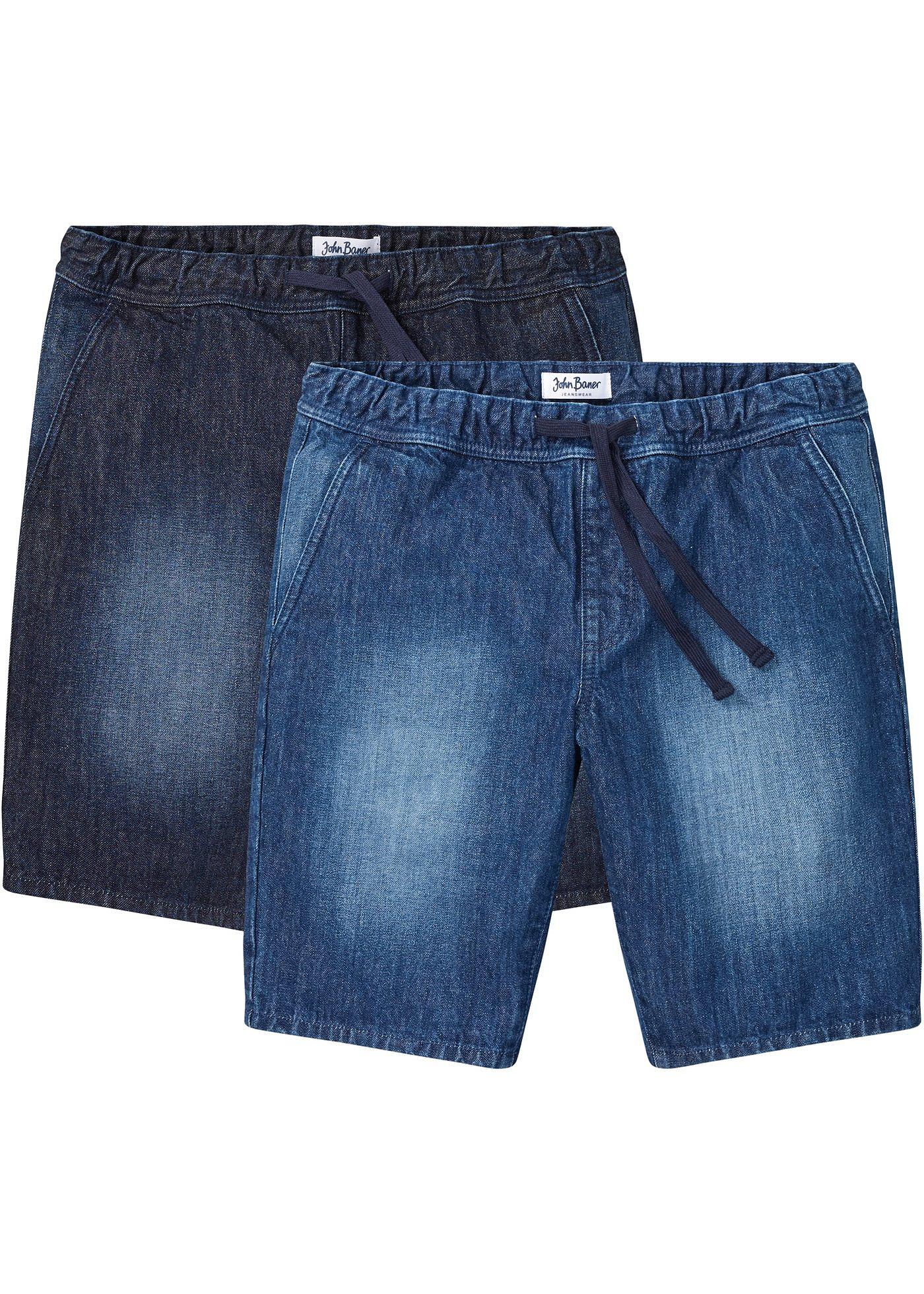 Lot de 2 bermudas en jean avec taille élastiquée, Regular Fit