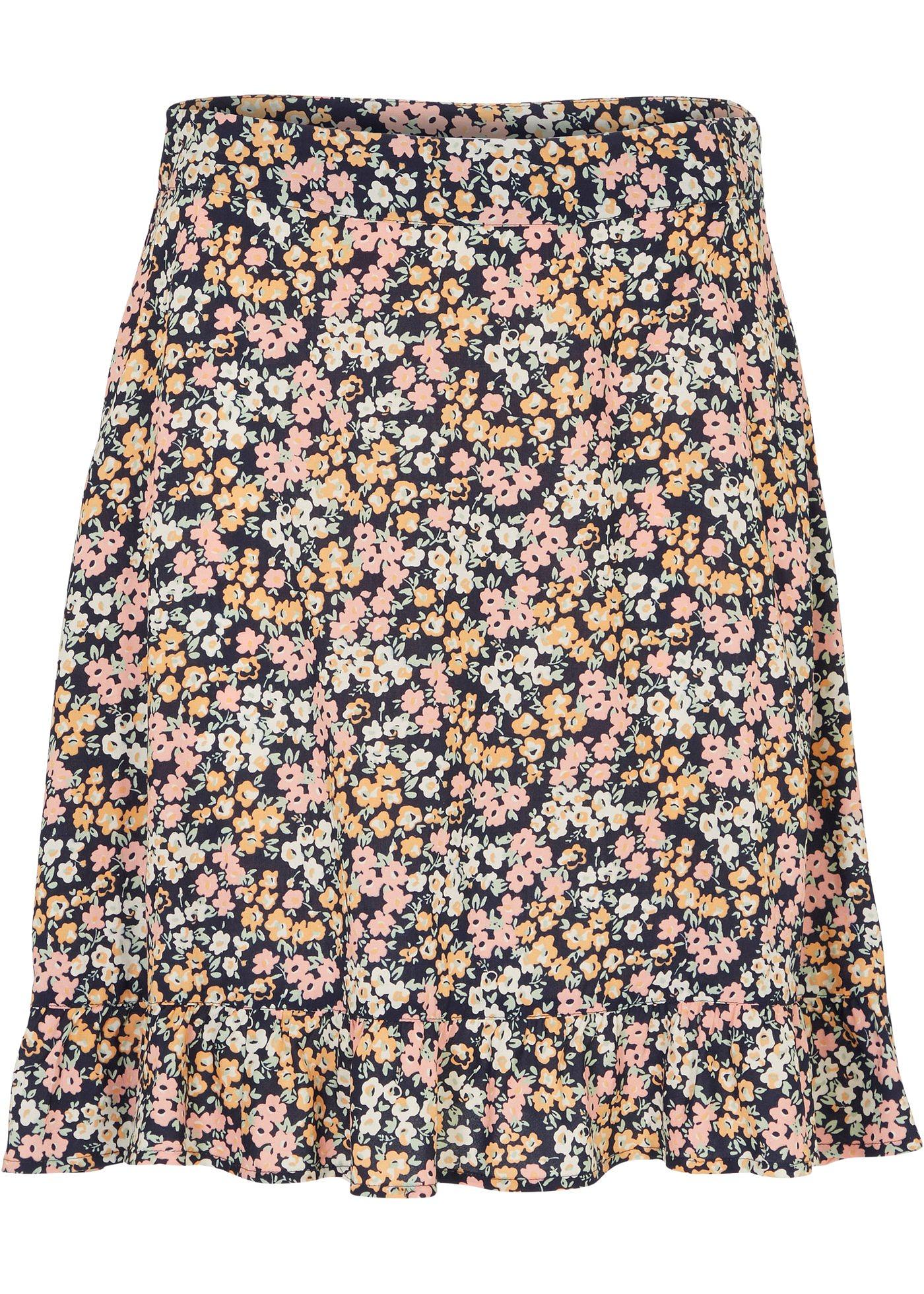 Jupe fleurie à volant en viscose