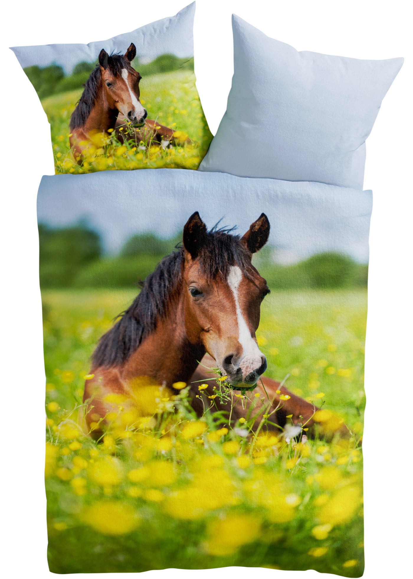 Parure de lit réversible avec cheval et fleurs