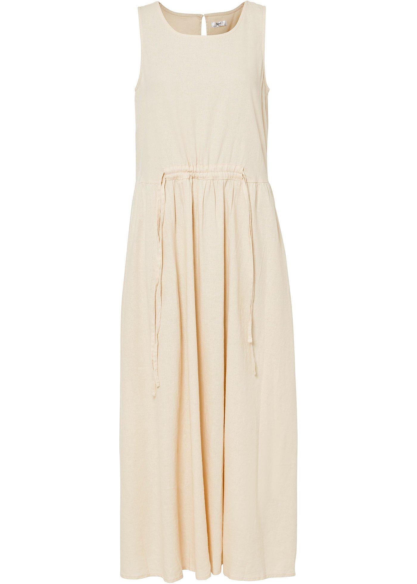 Robe longue tissée avec lin majoritaire et lien coulissant à la taille