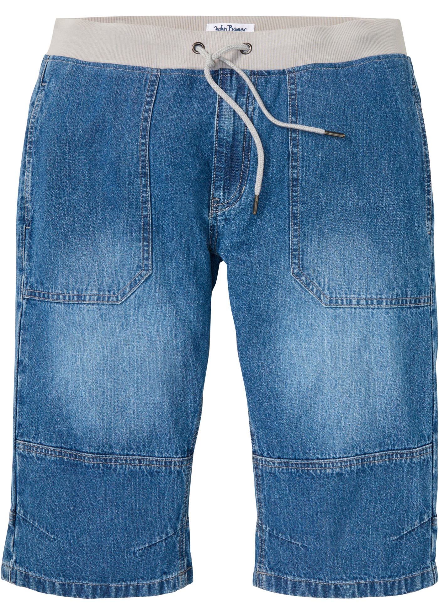 bermuda long en jean taille extensible, loose fit