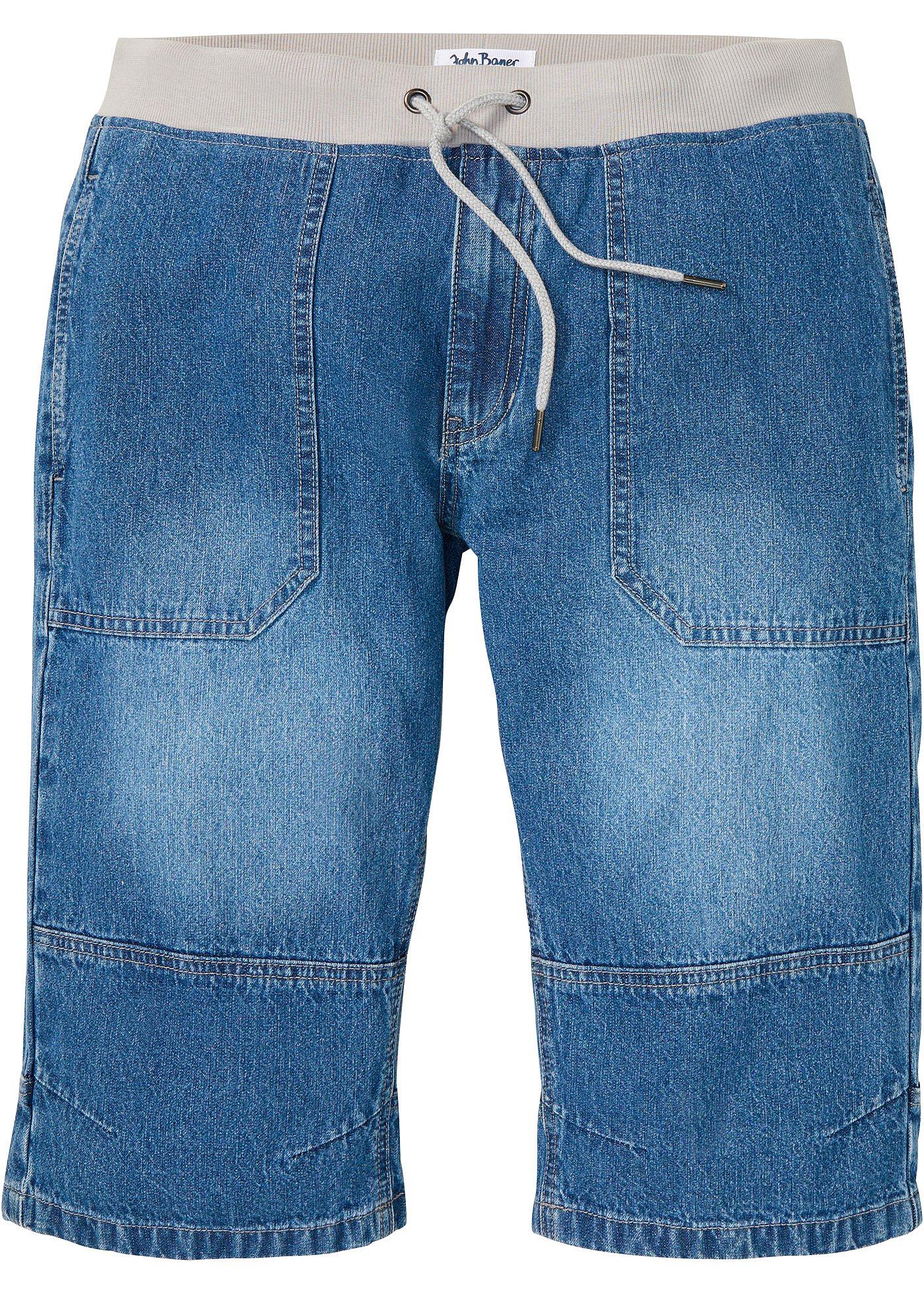 Bermuda long en jean taille extensible, Loose Fit