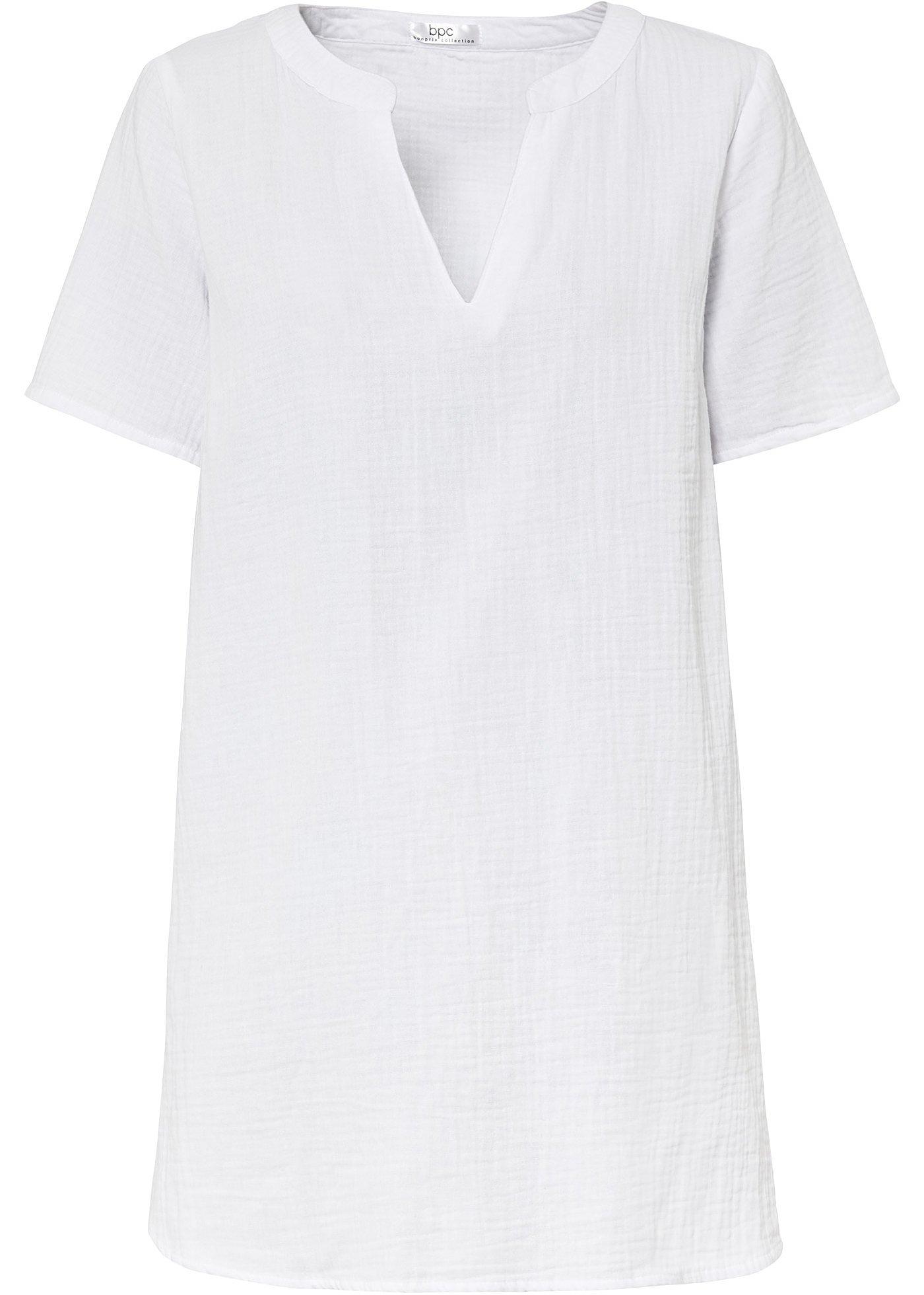 Tunique longue en mousseline, manches courtes