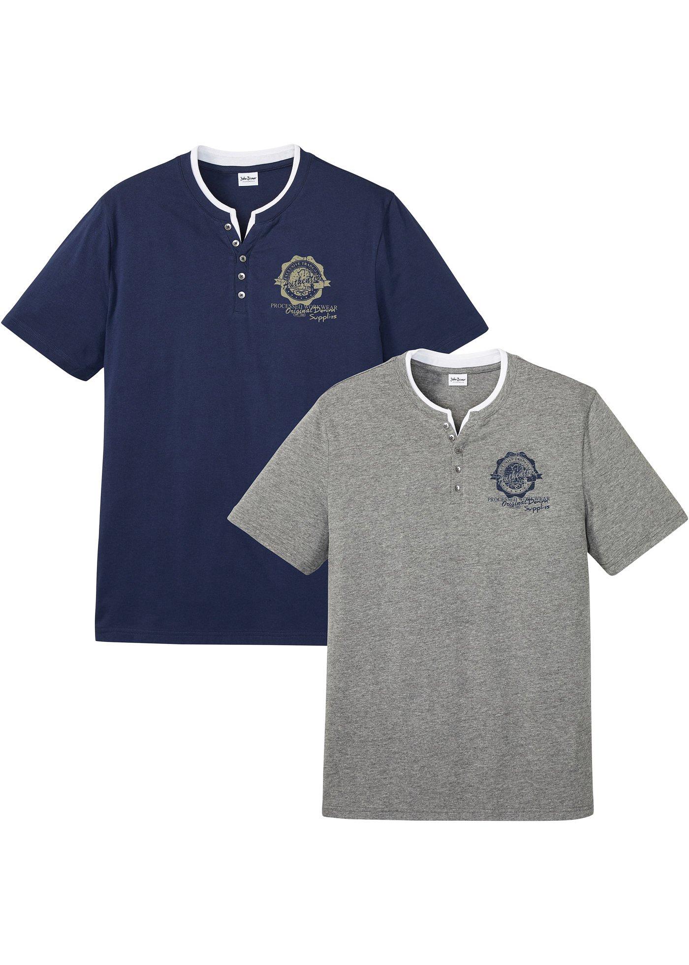 Lot de 2 T-shirts col Henley, manches courtes