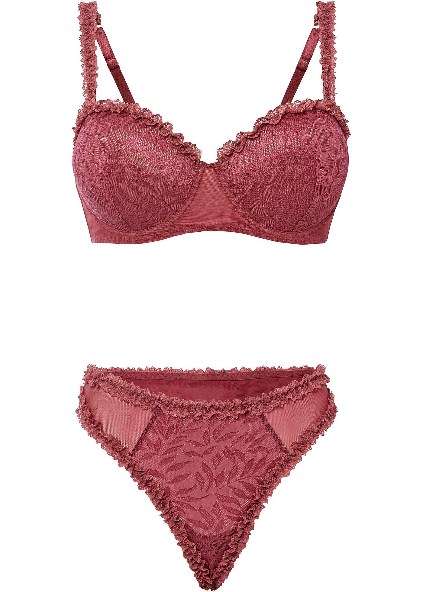 Soutien-gorge balconnet avec coques et armatures et string échancré (Ens. 2 pces.)