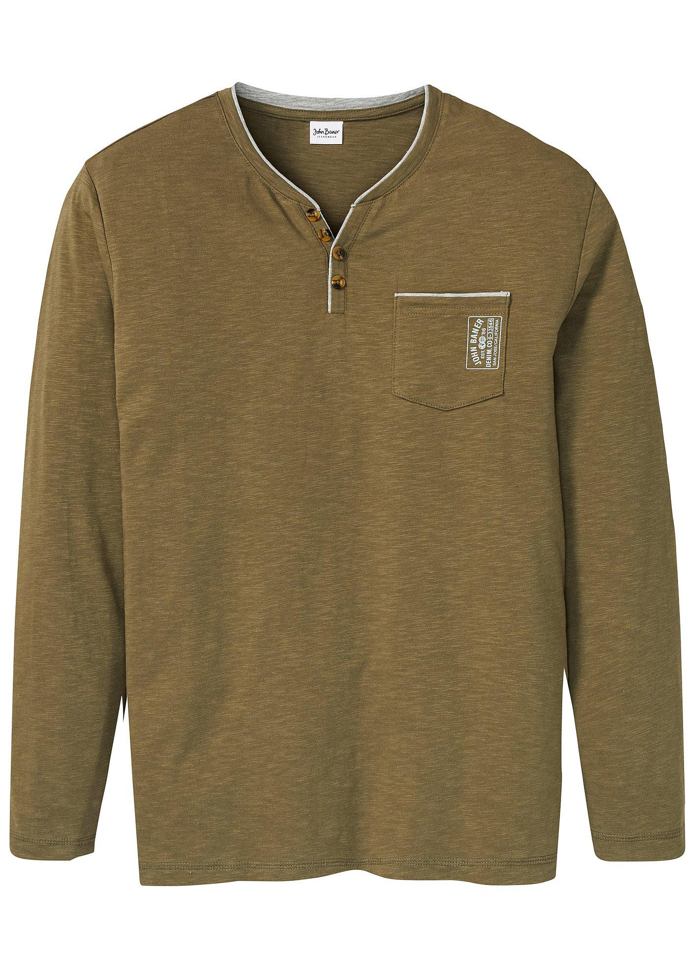 T-shirt col Henley style 2 en 1, manches longues