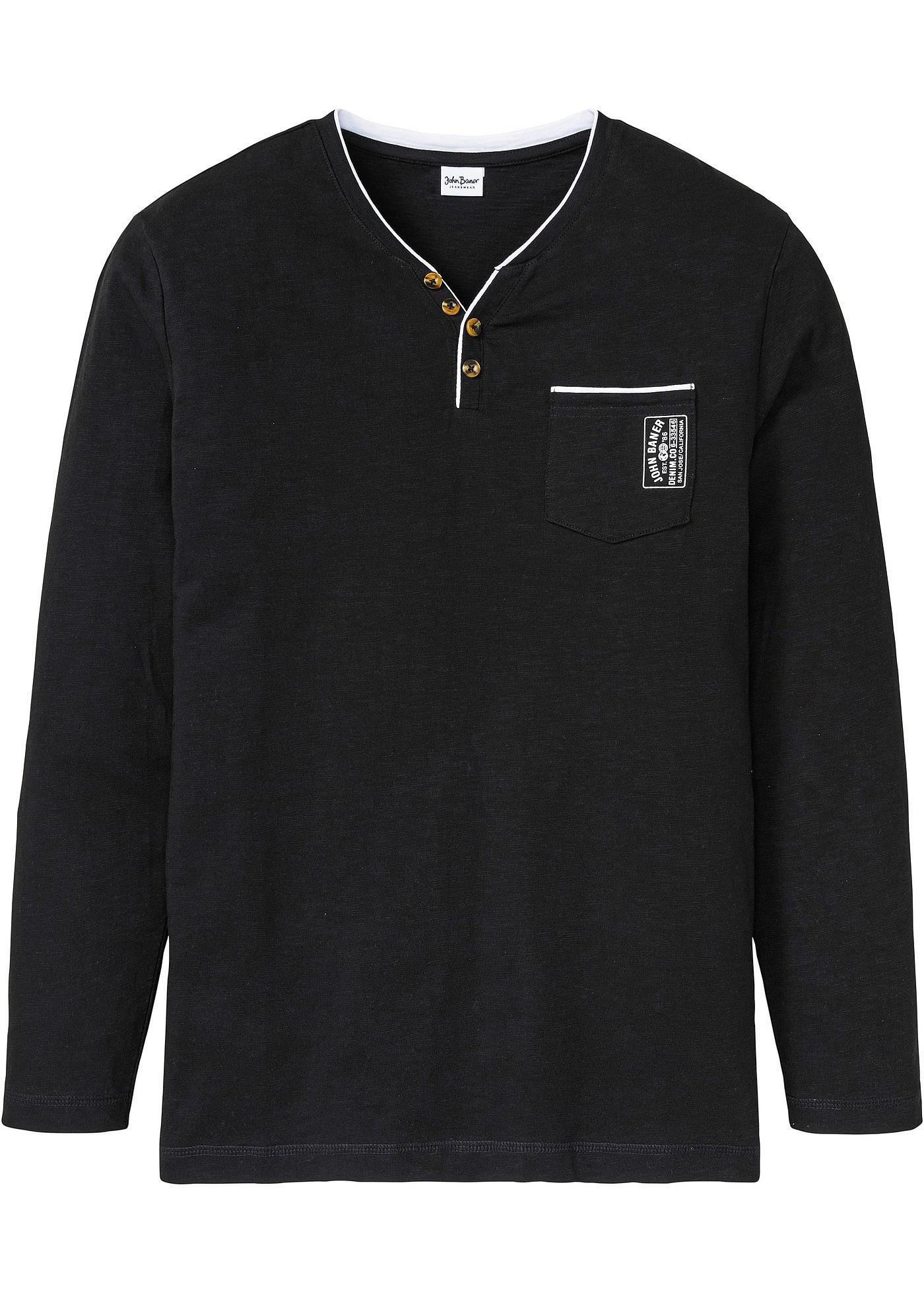 T-shirt col Henley style 2 en 1, manches longues