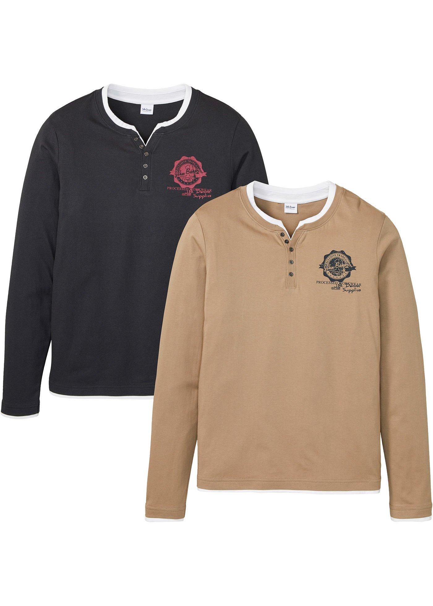 Lot de 2 T-shirts col Henley à manches longues
