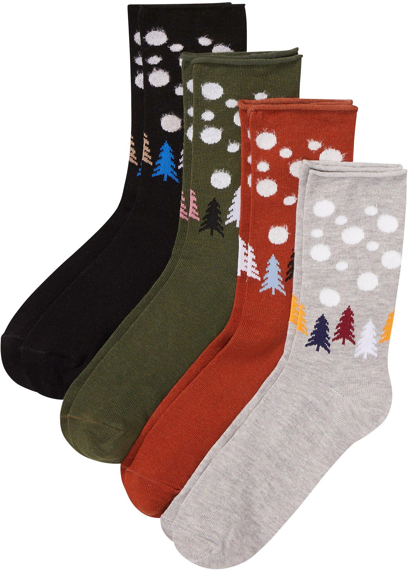 Lot de 4 paires de chaussettes de Noël avec bord roulotté et carte cadeau