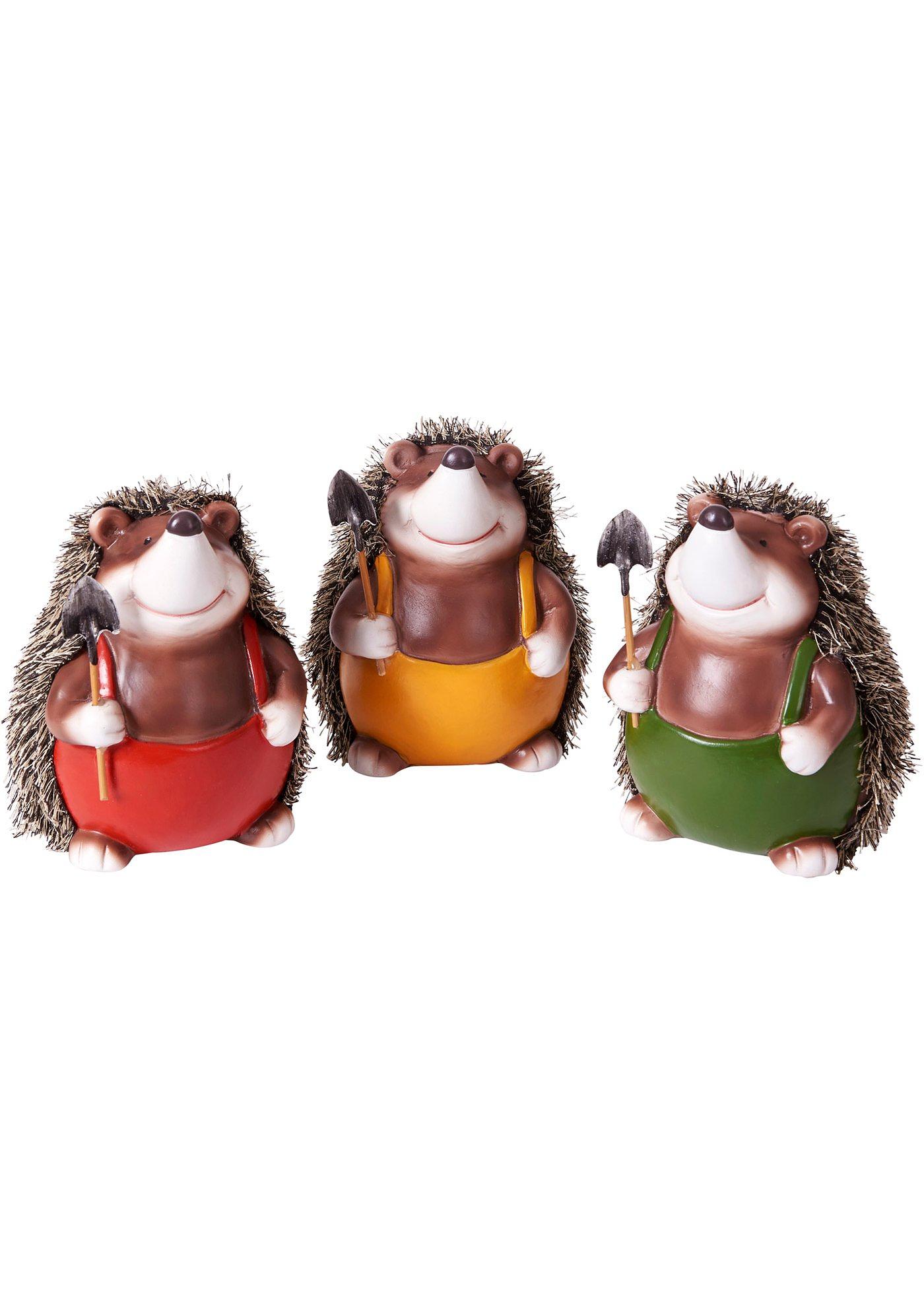 Lot de 3 figurines déco hérissons avec bêche
