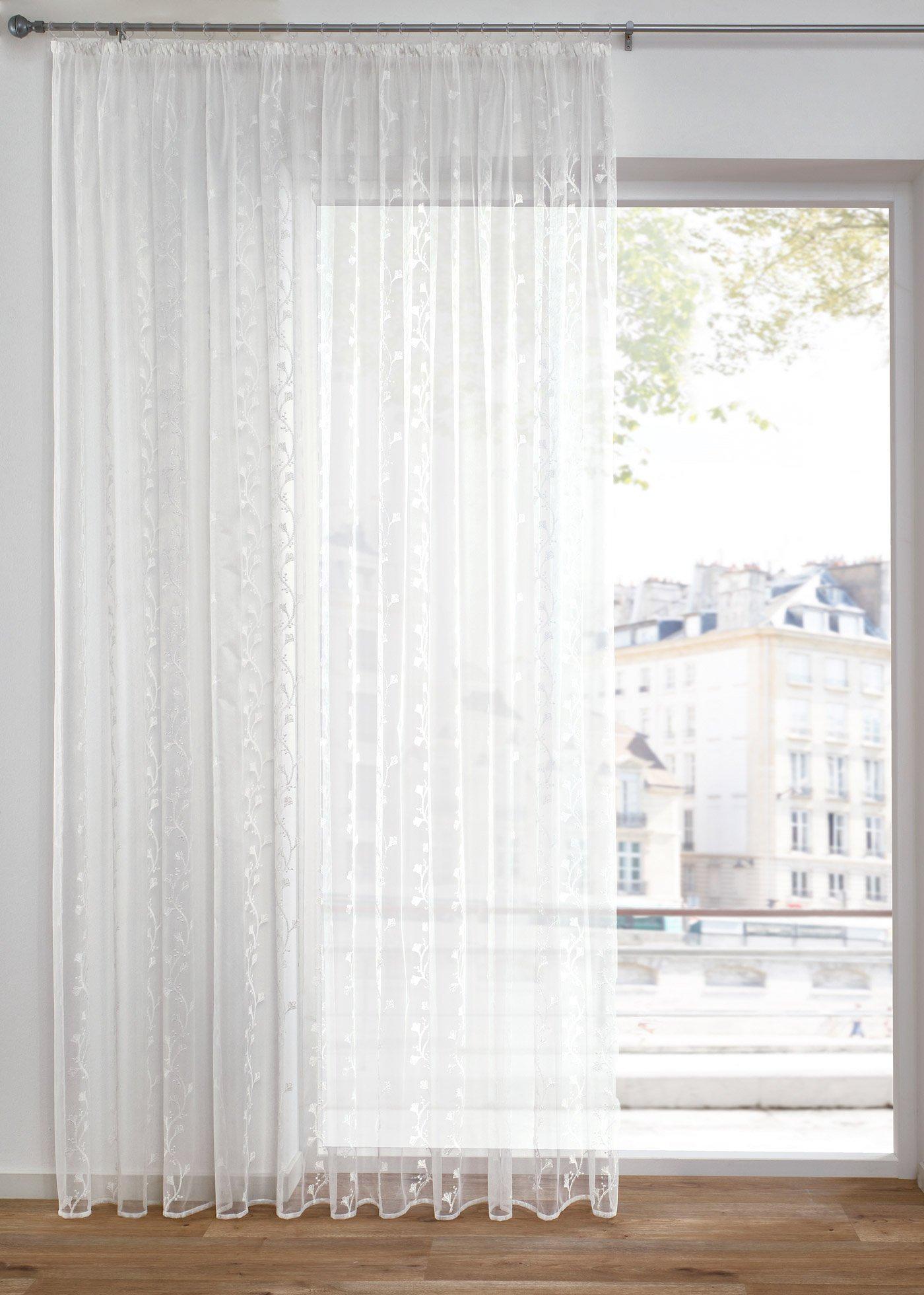 Voilage store avec broderie florale