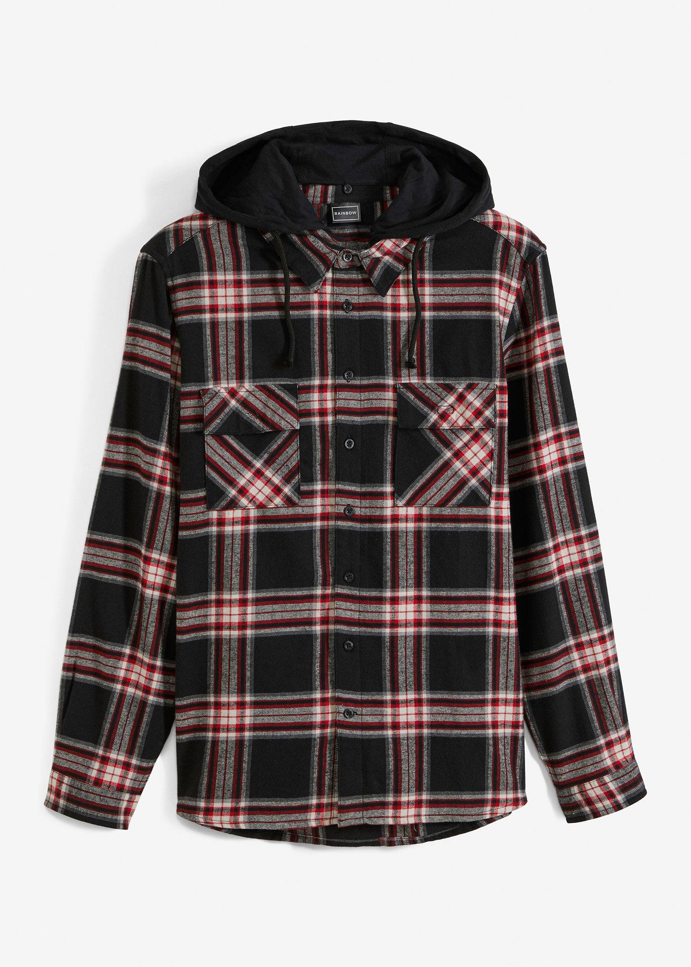 Chemise manches longues en flanelle avec capuche amovible