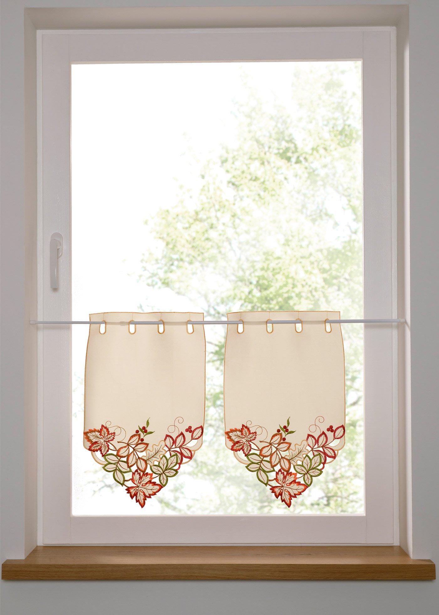 Vitrage en pointe avec broderie (Ens. 2 pces.)