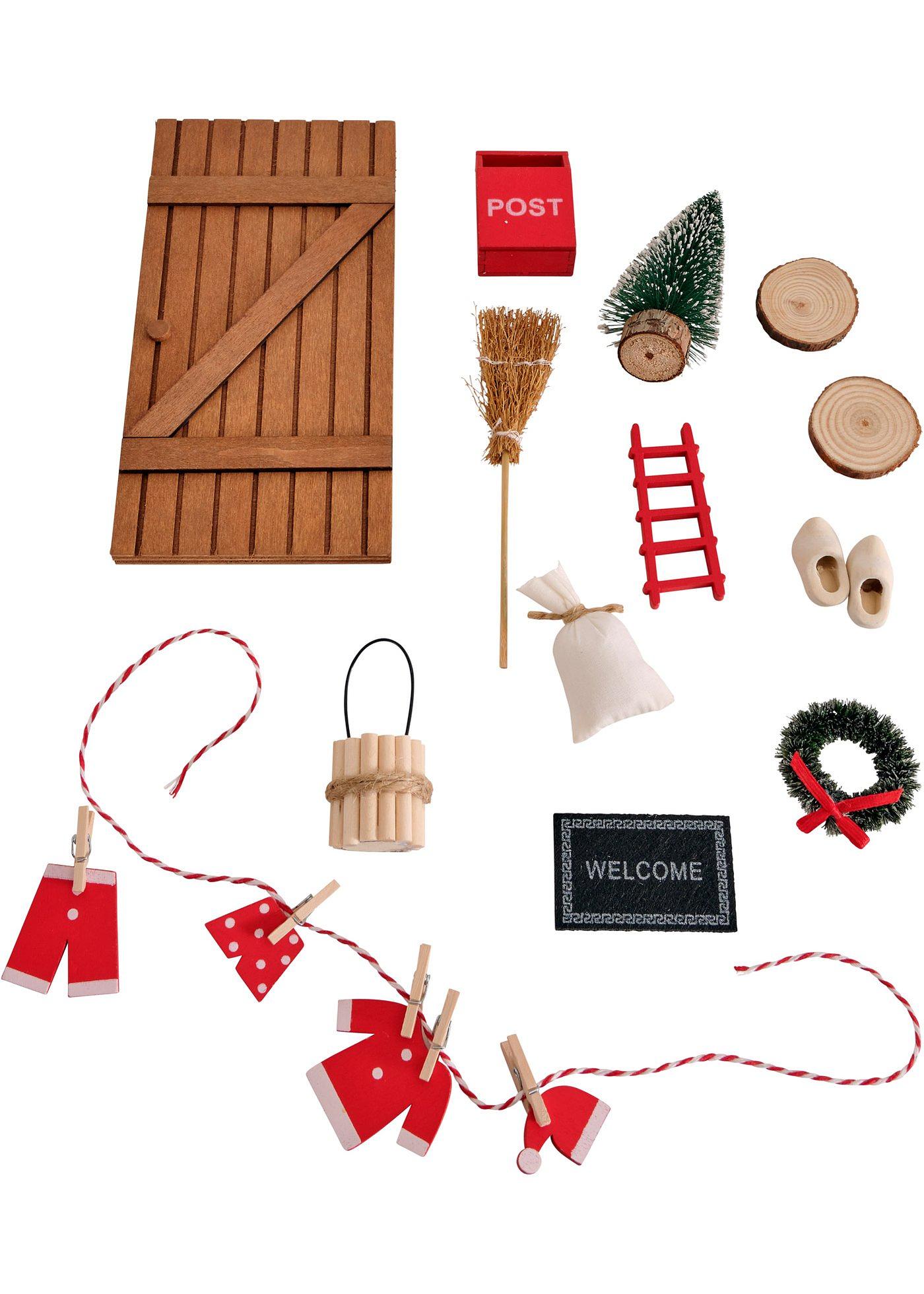 Objet déco porte de lutin avec corde à linge (Ens. 20 pces.)