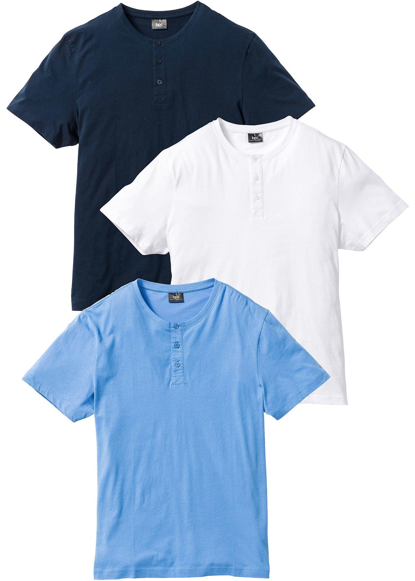 Lot de 3 T-shirts col Henley, manches courtes