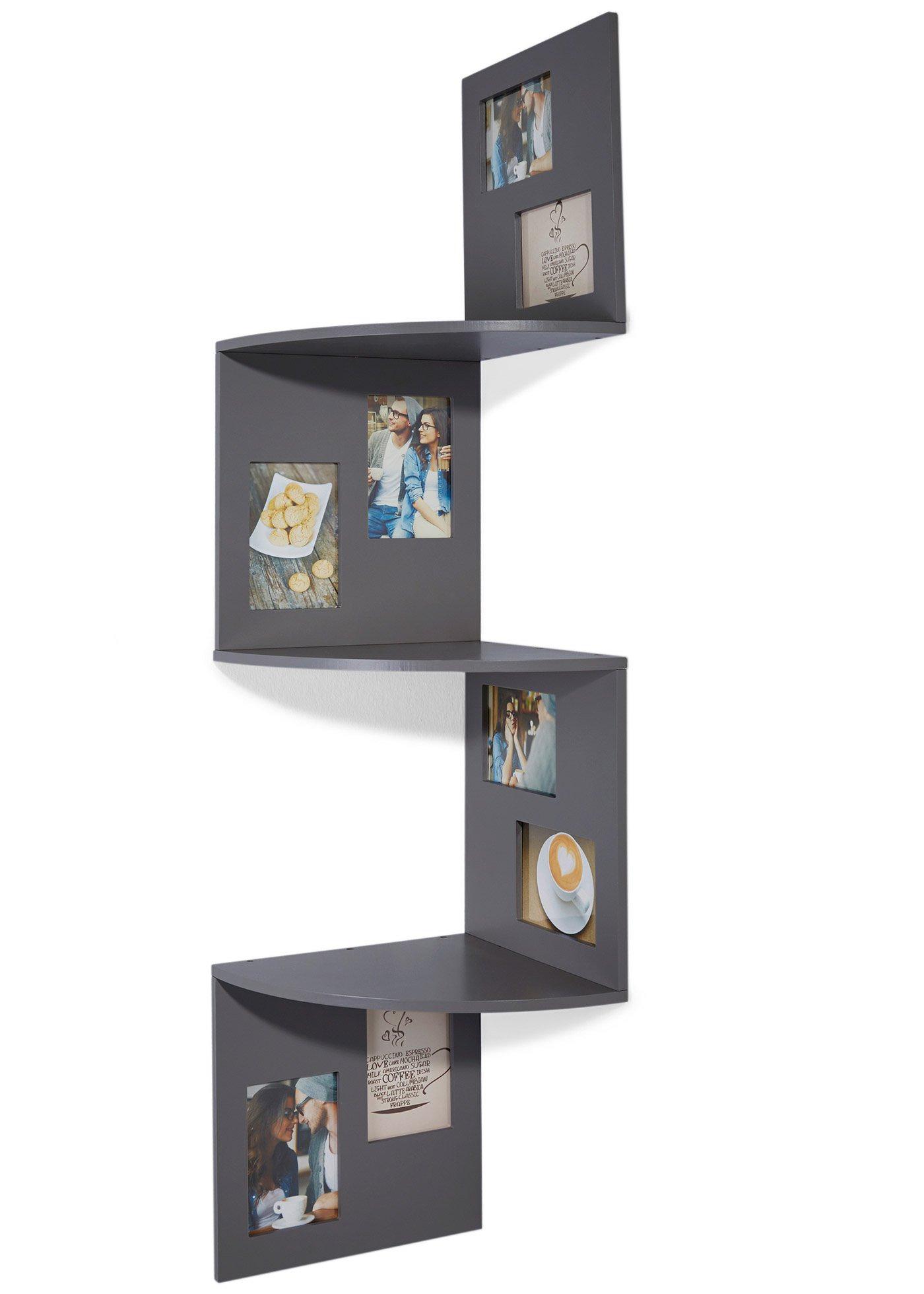 Étagère d'angle avec cadres-photos