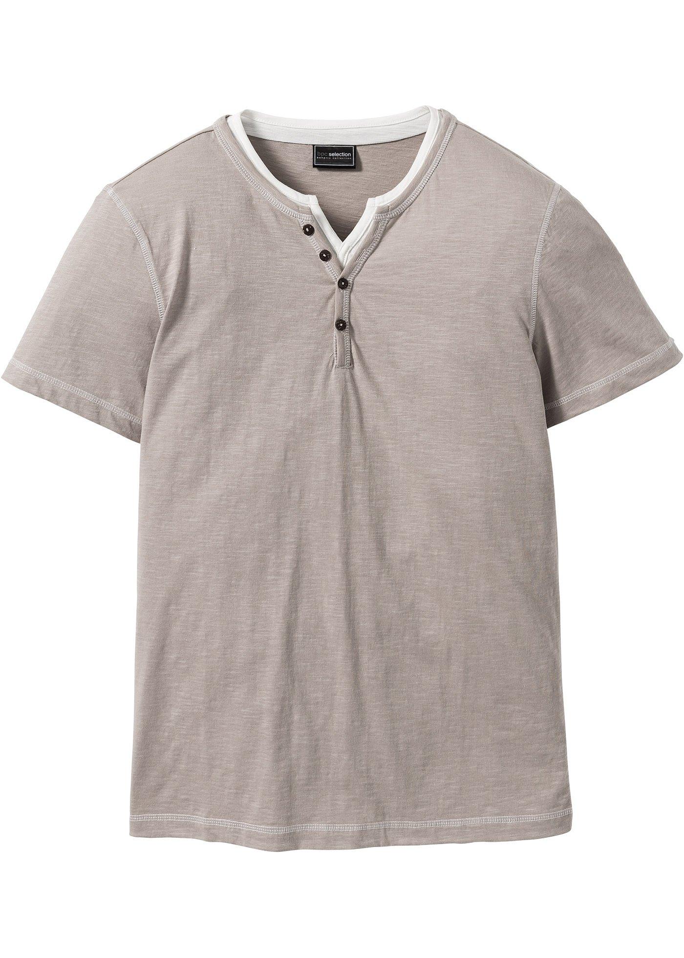 T-shirt col Henley style 2 en 1, manches courtes