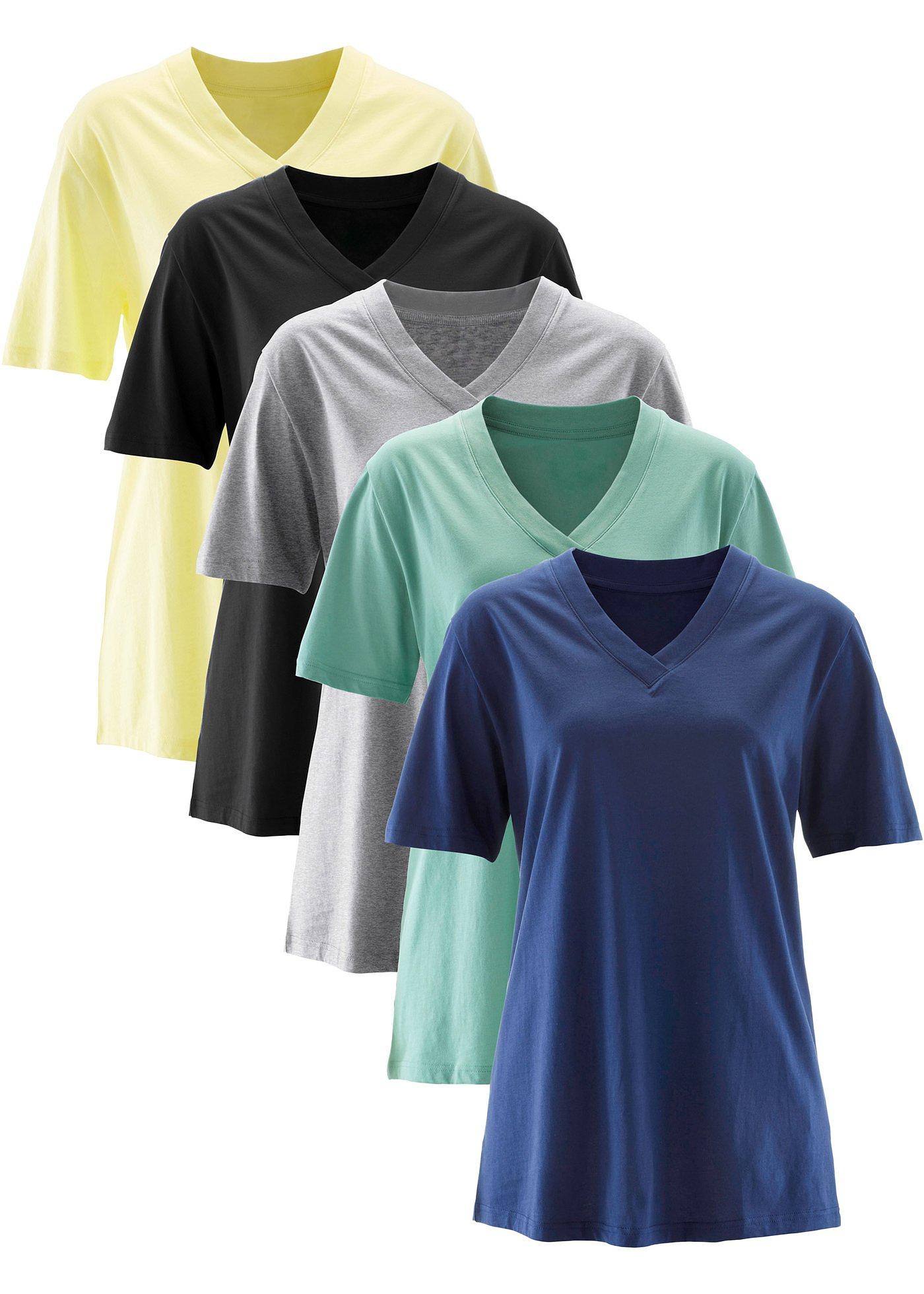 Lot de 5 T-shirts longs amples col en V, manches courtes