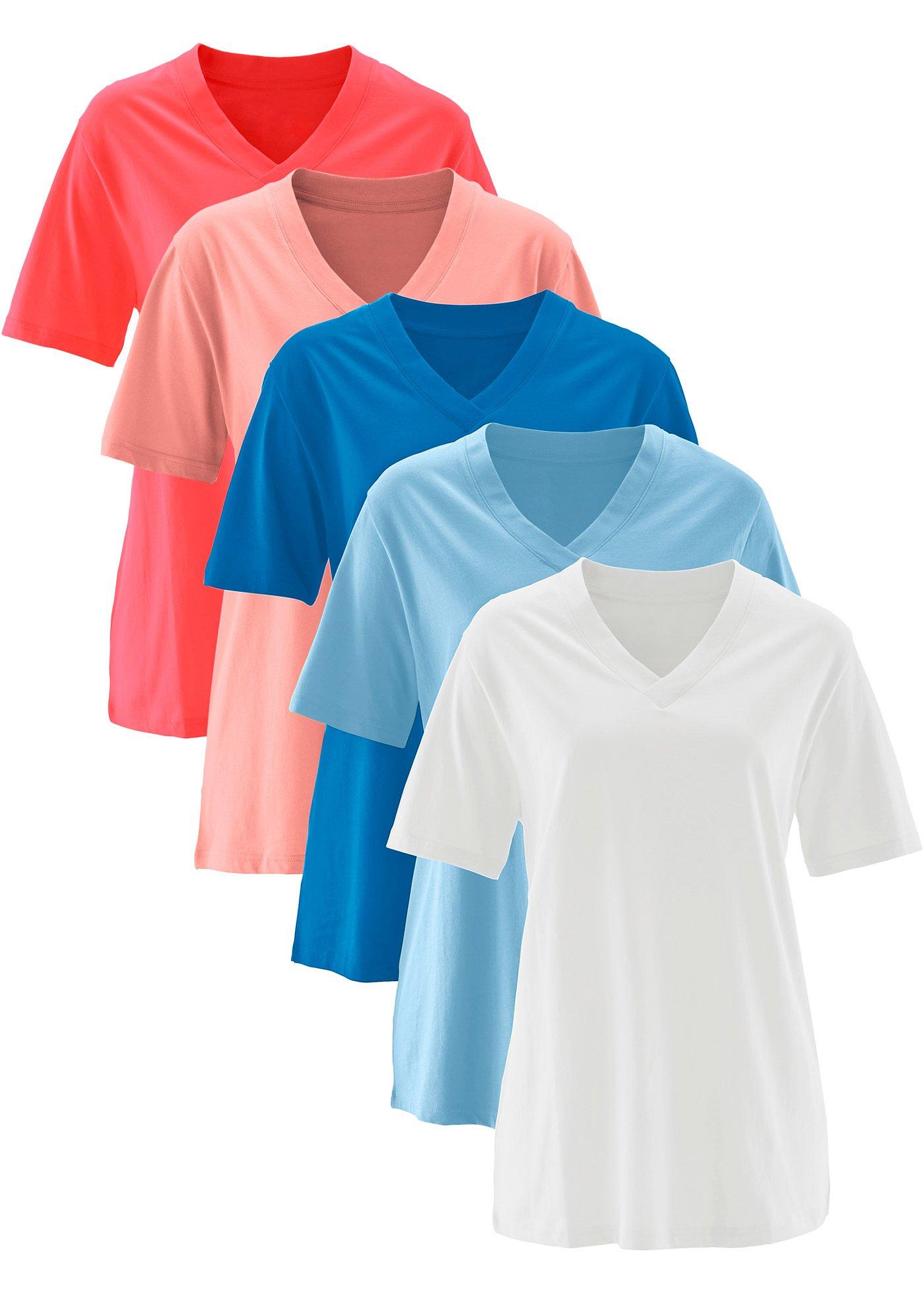 Lot de 5 T-shirts longs amples col en V, manches courtes
