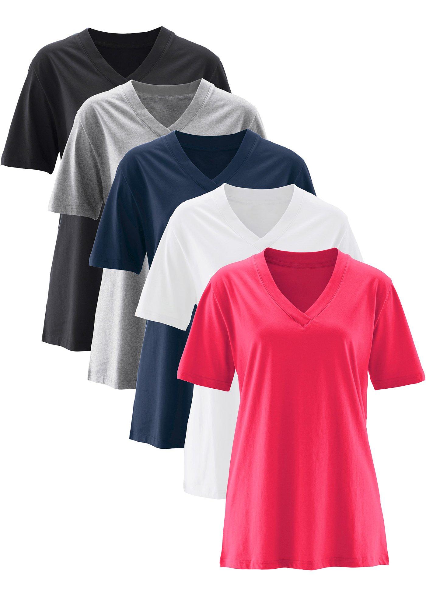 Lot de 5 T-shirts longs amples col en V, manches courtes