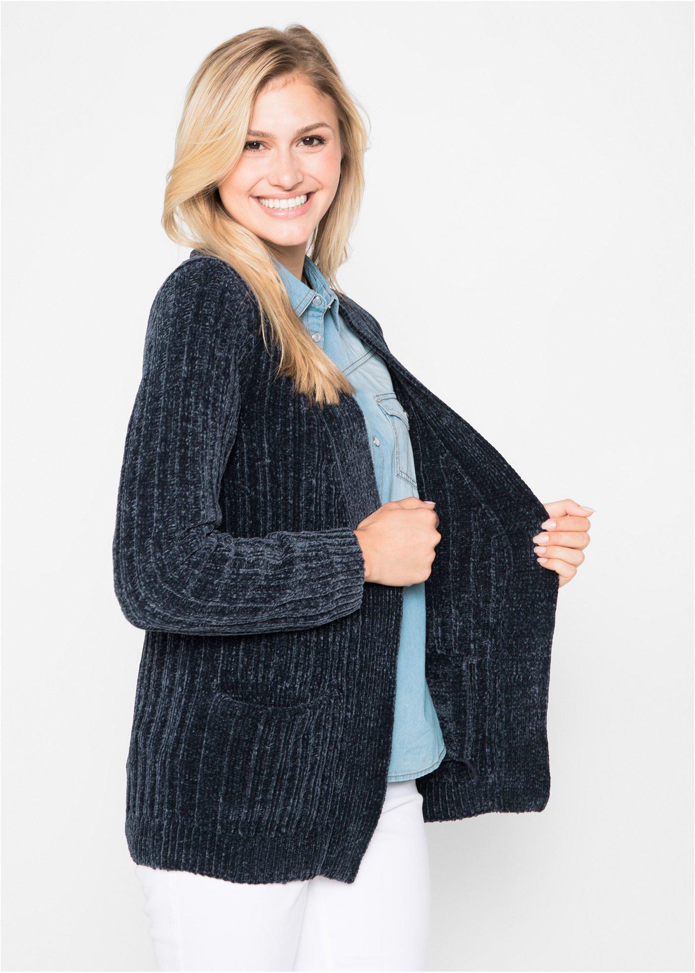  Gilet  en maille  chenille bleu nuit Femme bonprix fr