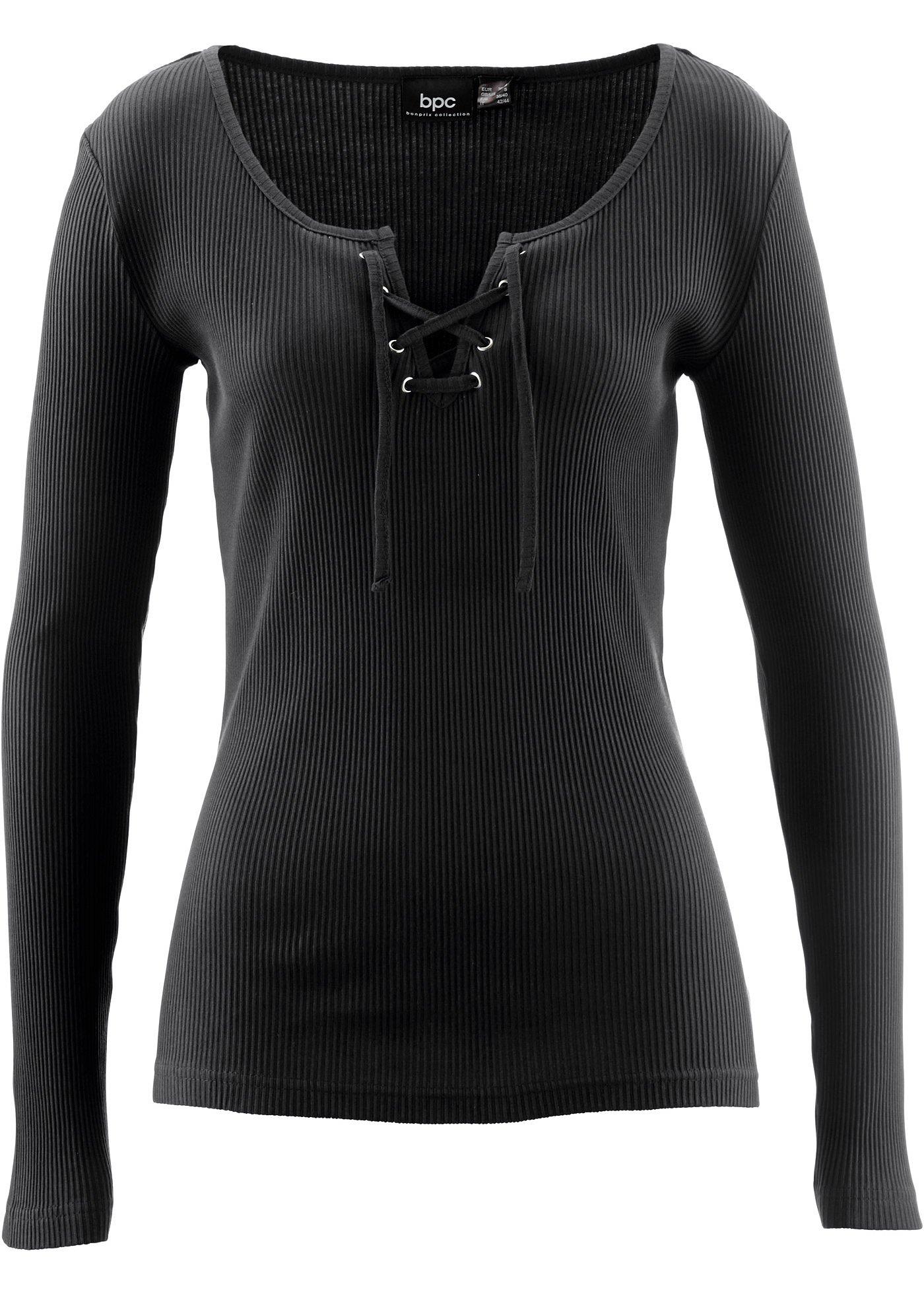 T-shirt côtelé en coton à laçage