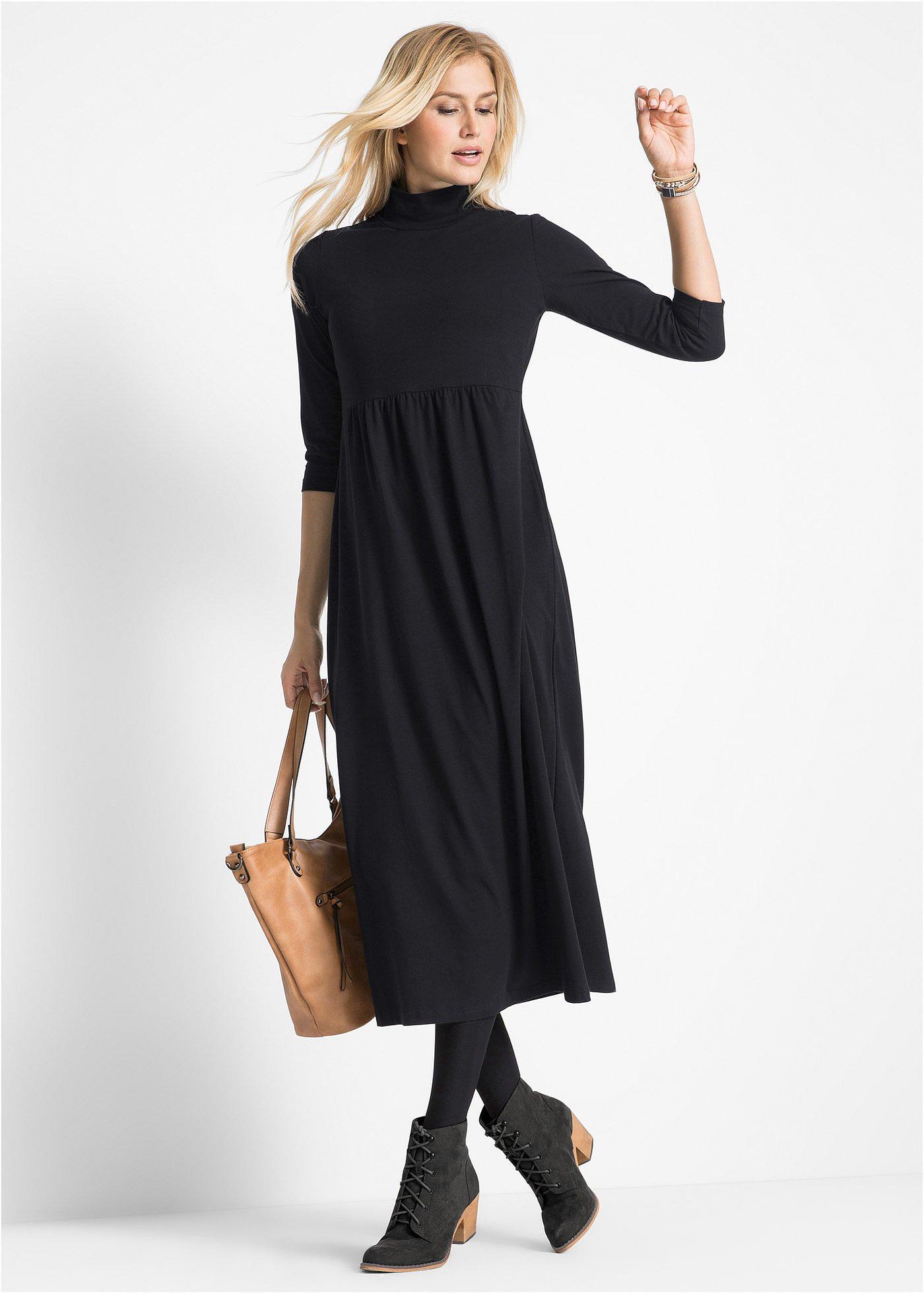 Robe Tshirt midi, manches 3/4 noir