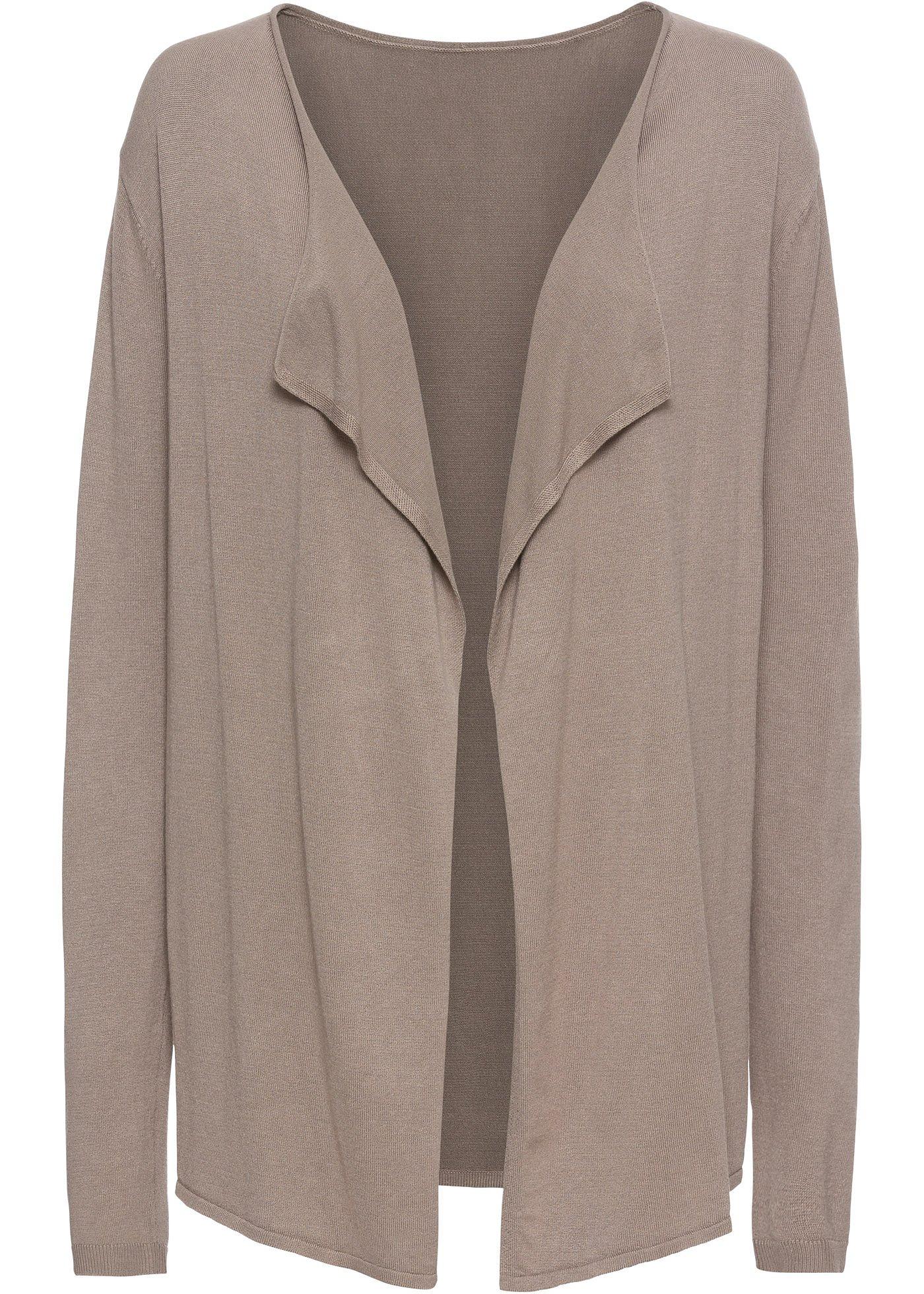 Gilet en maille féminin à manches longues. Se porte ouvert dans un style décontracté. Long. env. 64 cm.