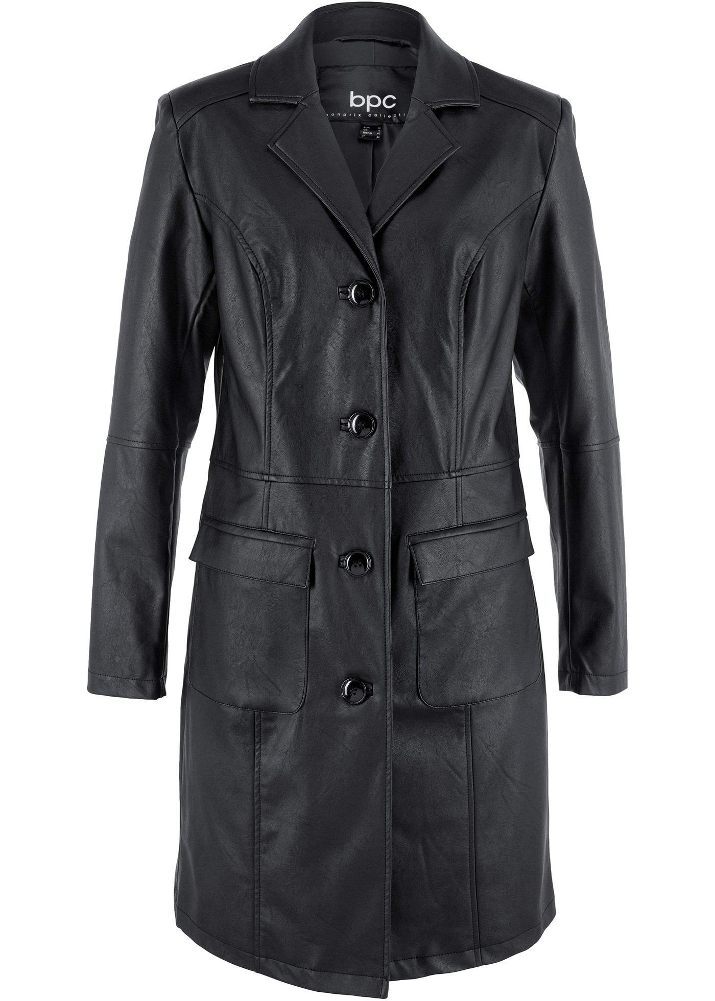 Manteau synthétique imitation cuir avec revers, cintré