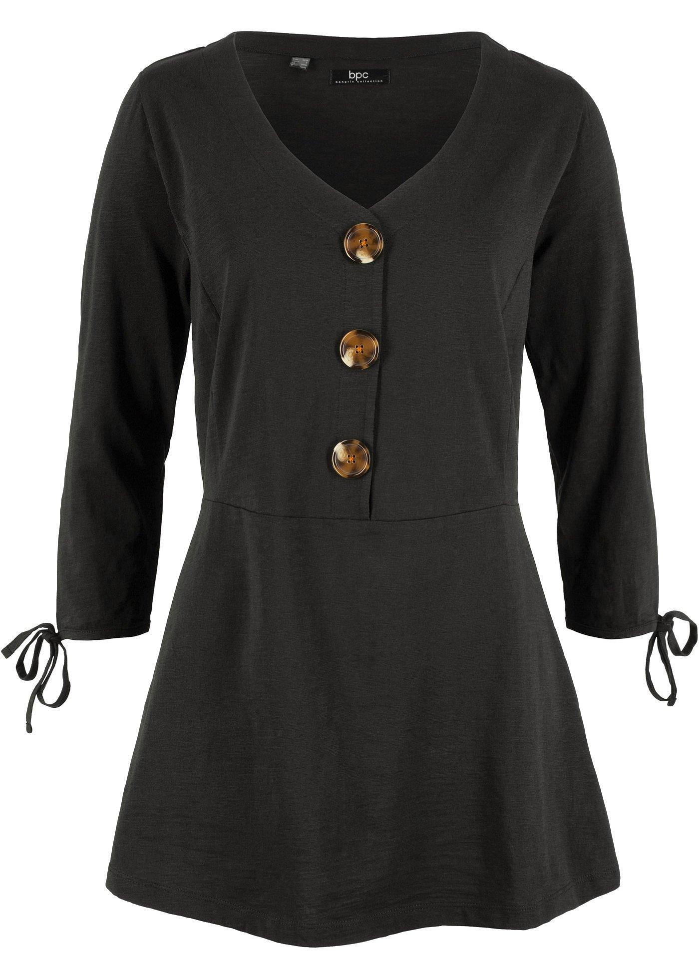 T-shirt jersey avec patte de boutonnage et détail nœud en bas de manches