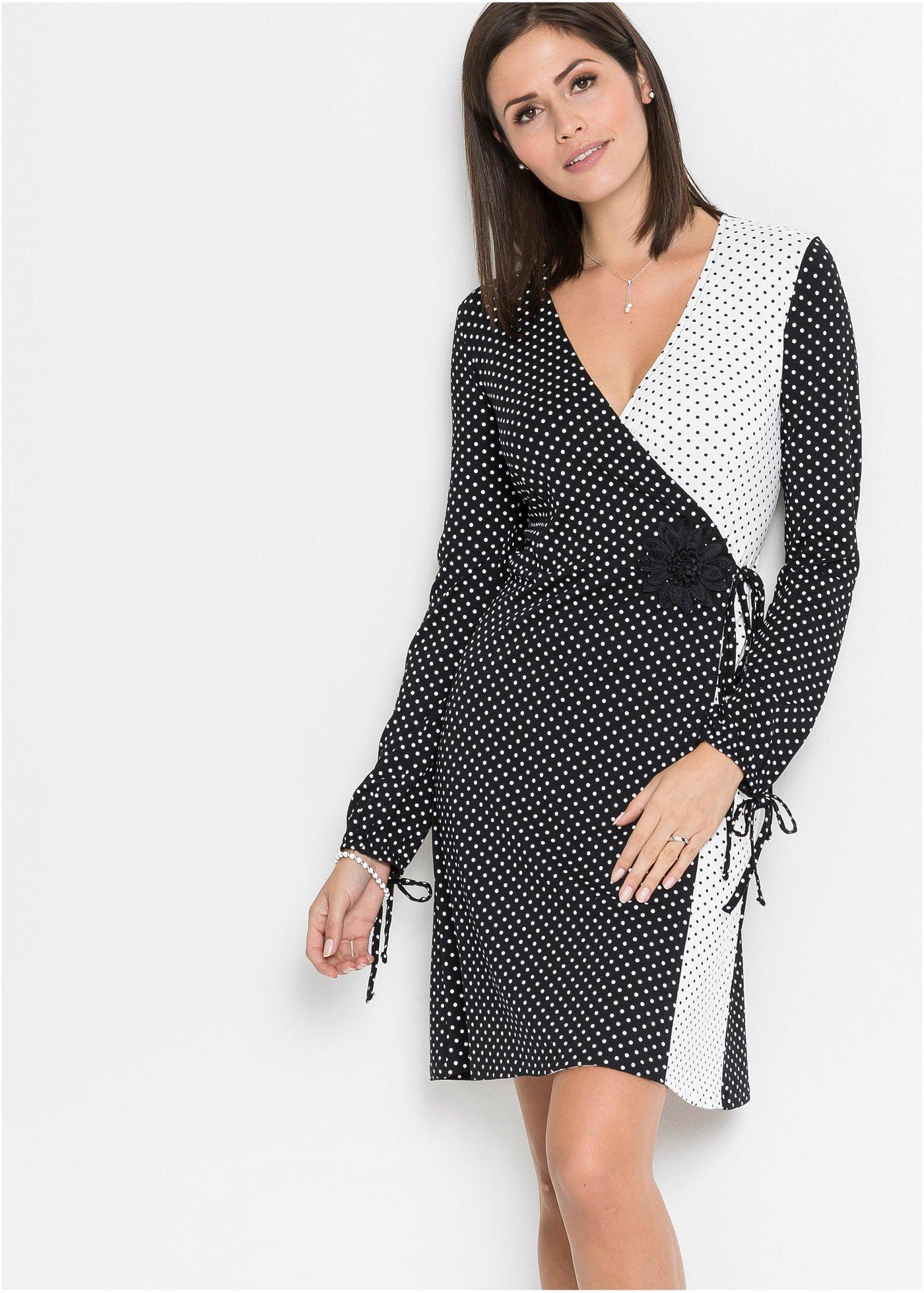 Robe à pois en jersey noir/blanc cassé à pois BODYFLIRT commande